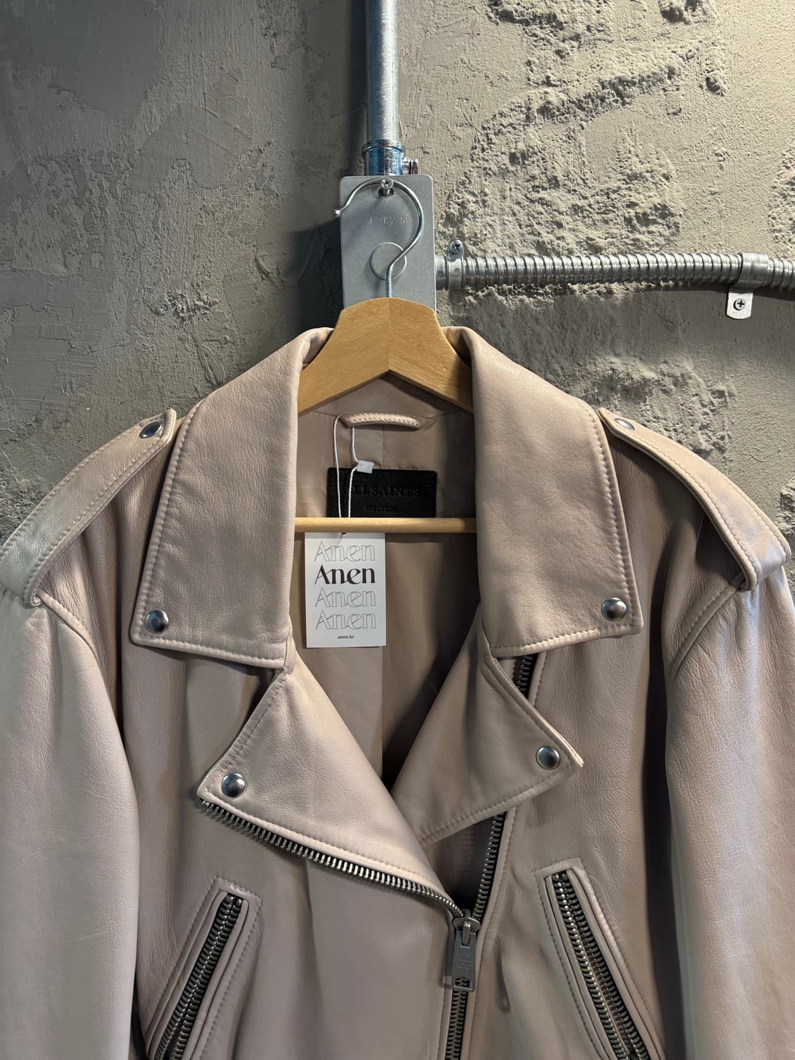 M 올세인츠 ALLSAINTS 앤더슨 바이커 레더 자켓 베이지 상품이미지5