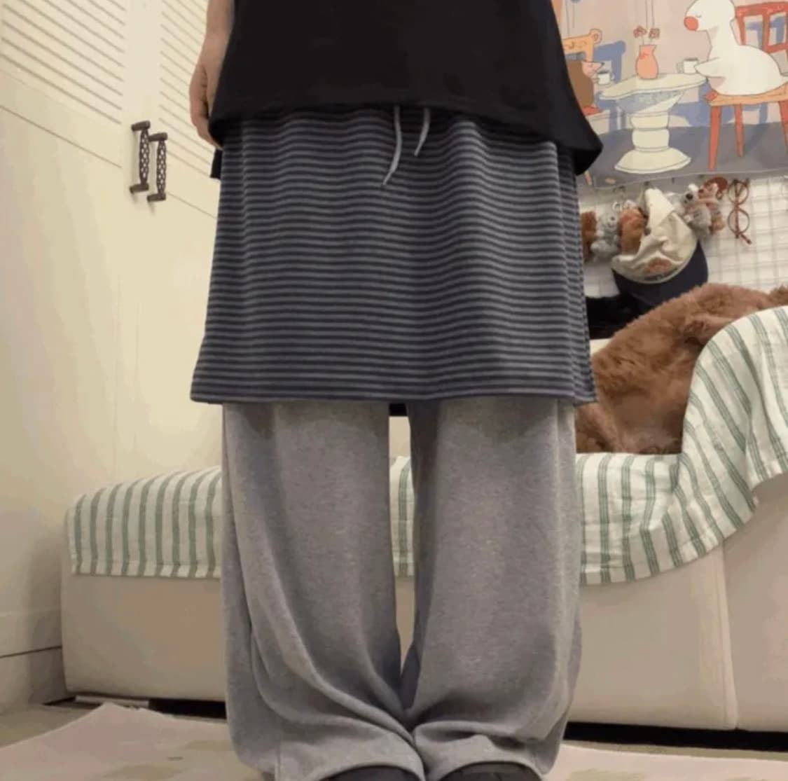 레이어드 랩스커트 밴딩 치마바지 트레이닝 팬츠 빈티지 상품이미지1