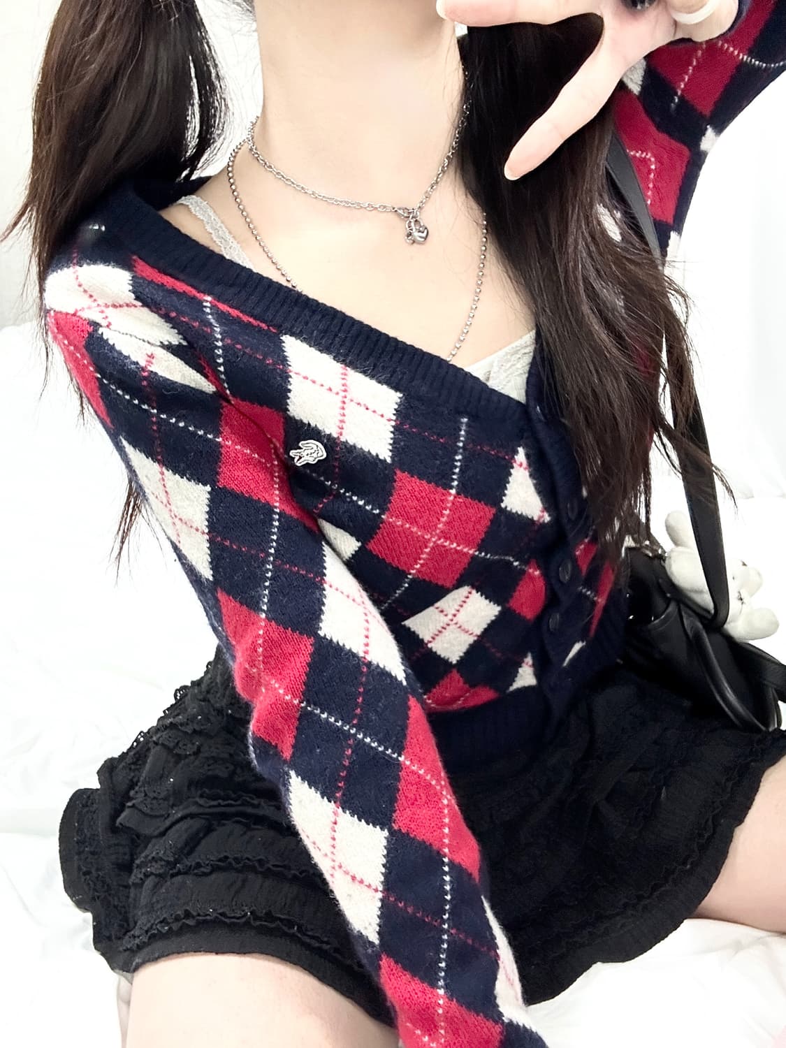 라코스테 아가일체크 캐시혼방 울 가디건 상품이미지4