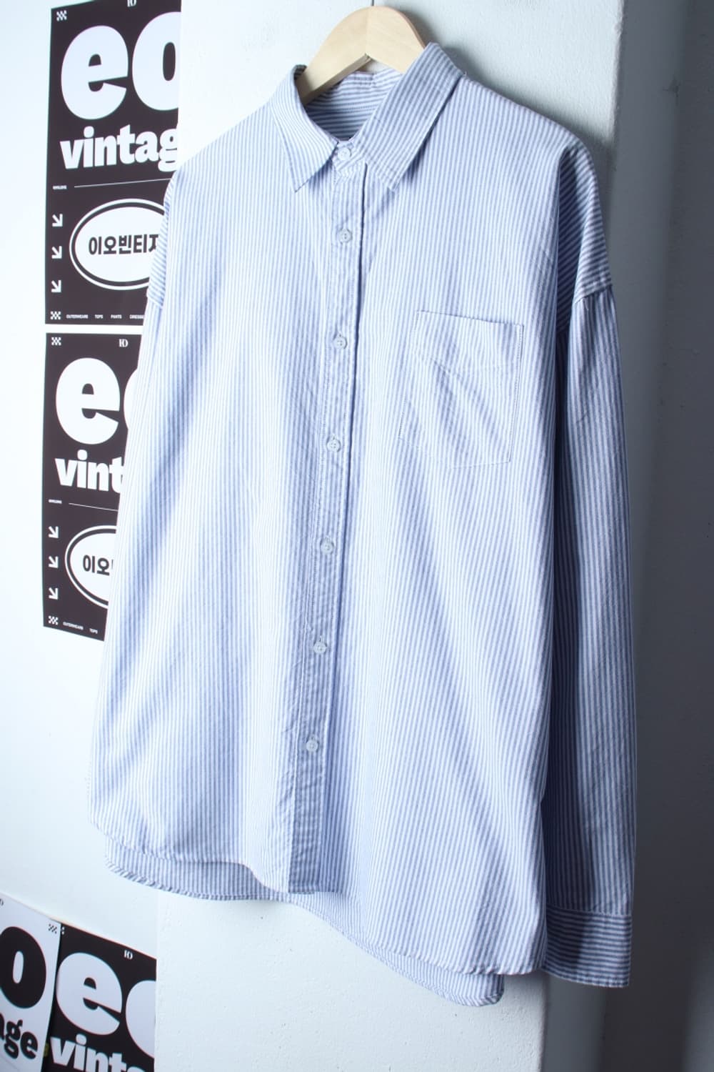 (M-XL) 테이크이지 셔츠 남방 옥스포드 스트라이프 연블루-H33040 상품이미지1