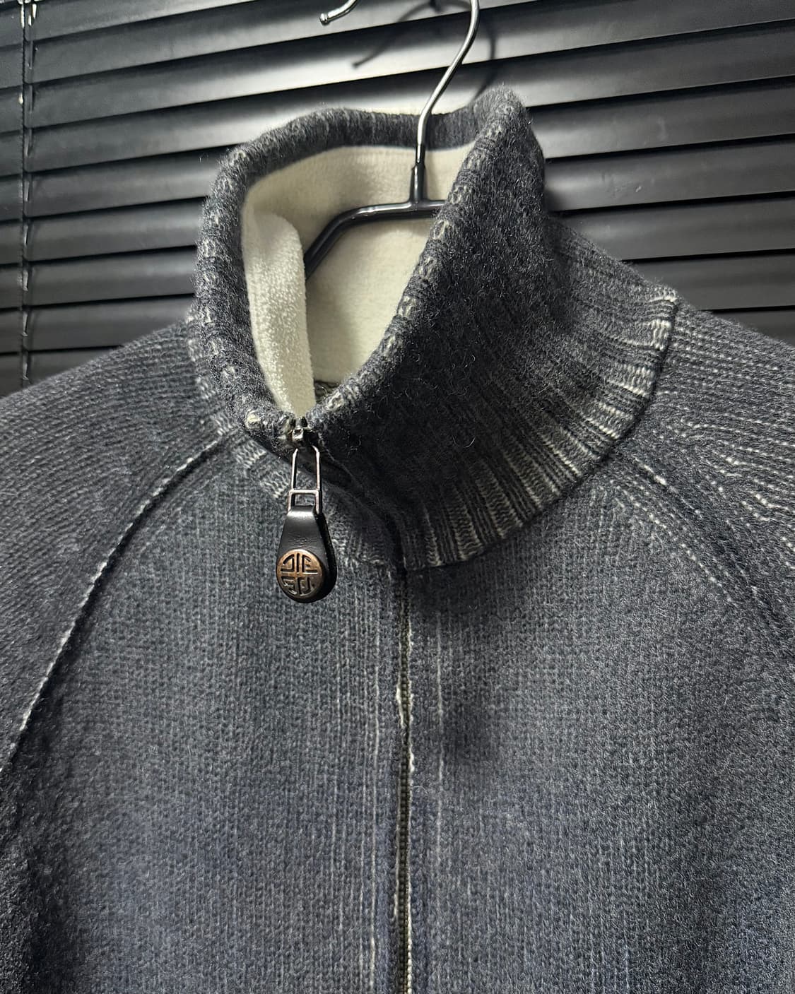 디젤 울 니트 골지 스웨터 하이넥 집업 가죽 지퍼 배색 고스 펑크 락 상품이미지5