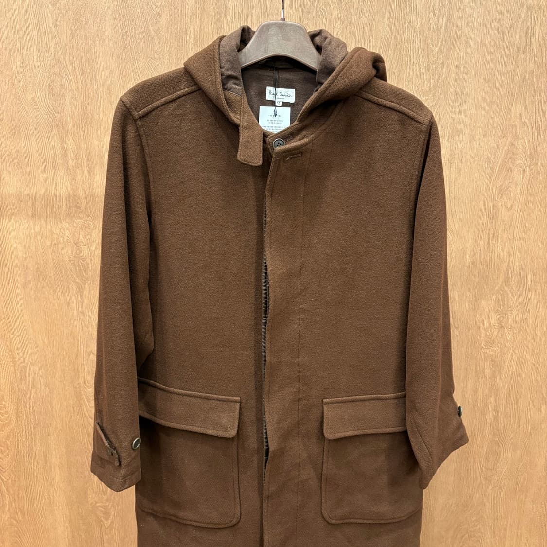 폴스미스 울 믹스 후드 롱 코트 지퍼 스냅 버튼 플랩 포켓 디테일 브라운 상품이미지4