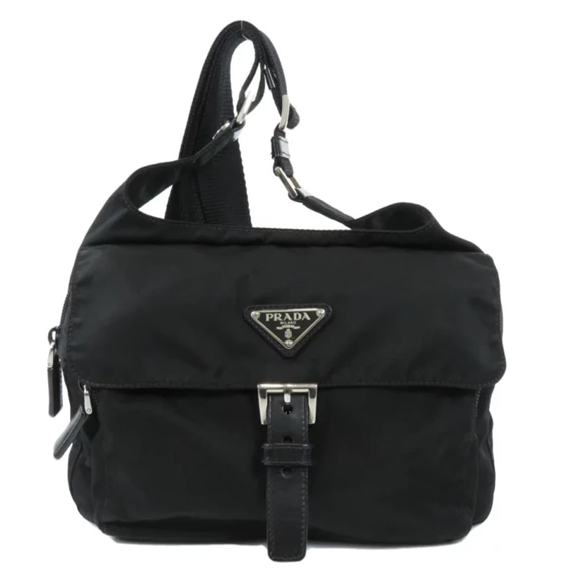Prada 로고 블랙 크로스백 나일론 레더 상품이미지1