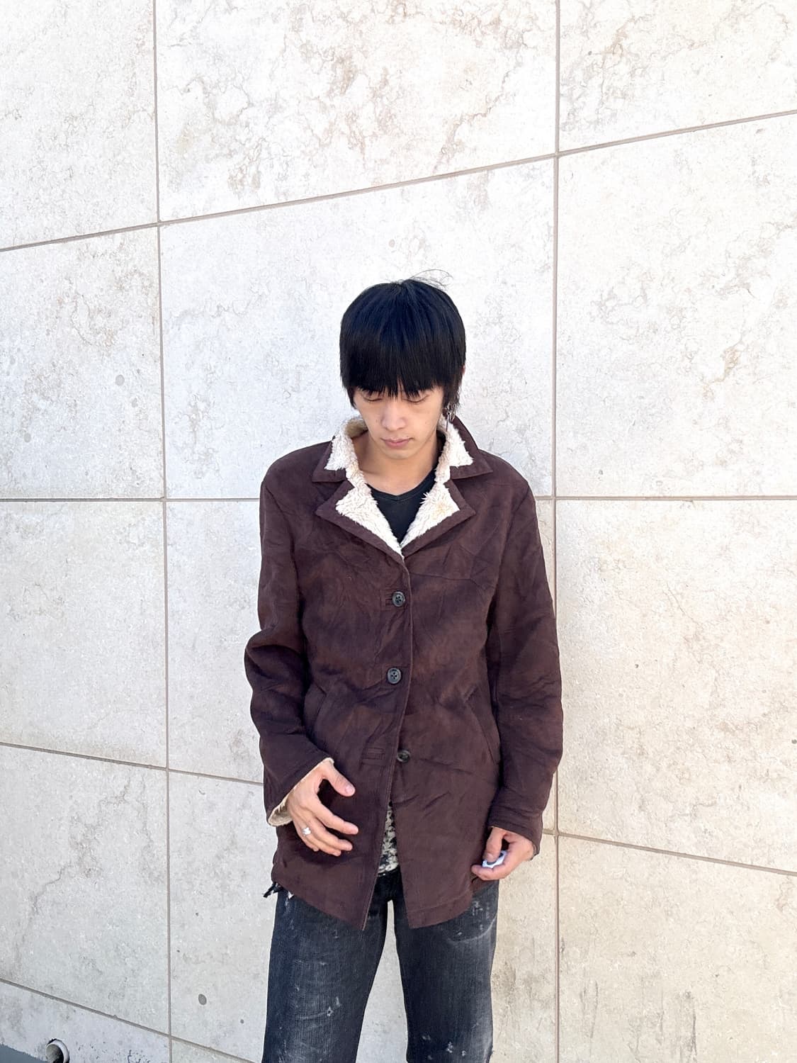 Fur Trimming Synthetic Leather Brown Mus 상품이미지2