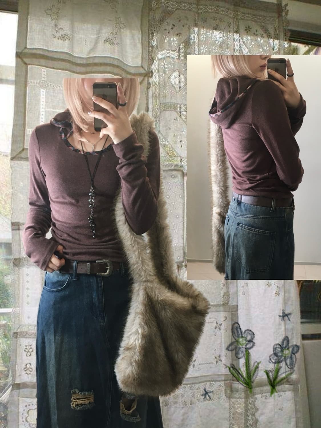 jpn vintage brown check hood long sleeve 상품이미지1