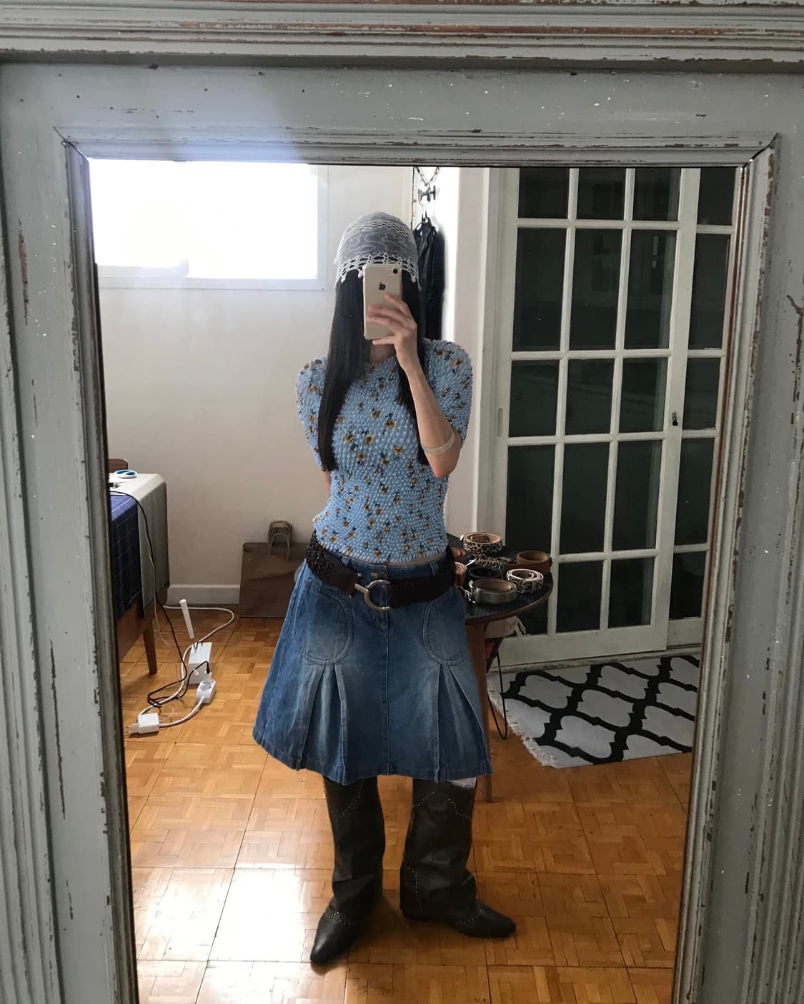 vintage denim pocket pintuck skirt  상품이미지1