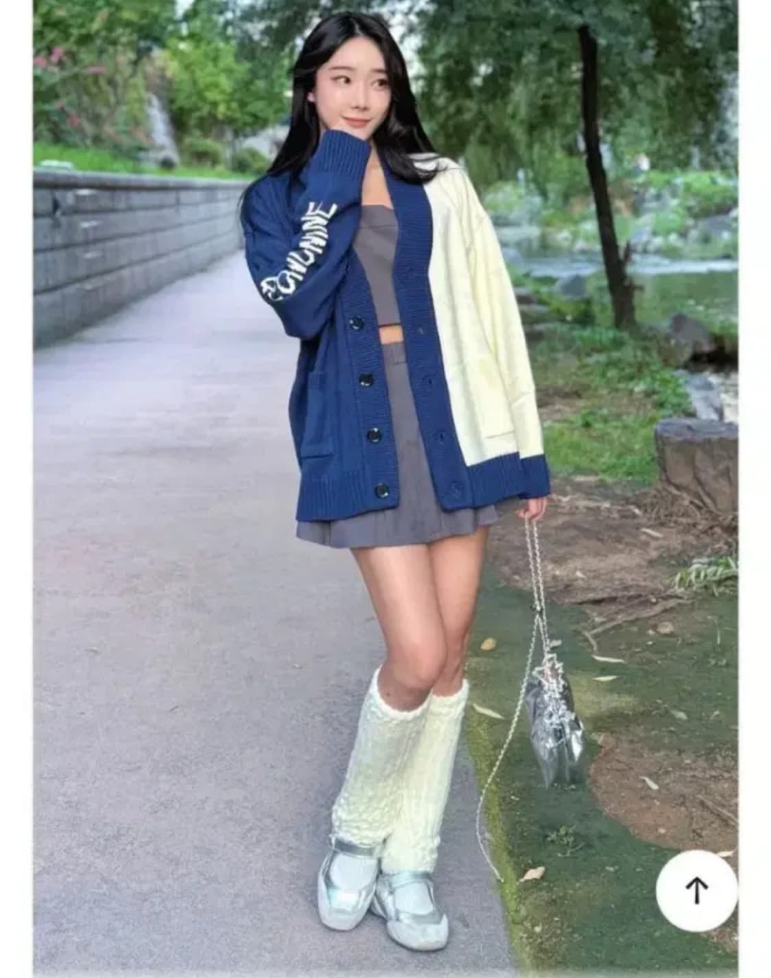 블론드나인 소매 레터링 배색 혜비 가디건 (S) 상품이미지1