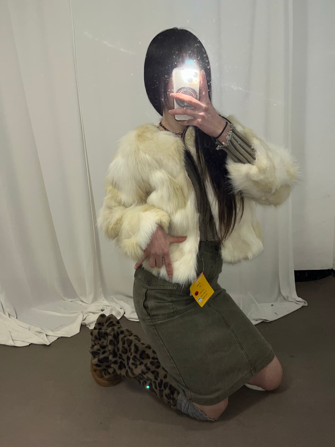 라떼갸루st 아이보리 믹스 컬러 에코퍼 자켓 상품이미지4