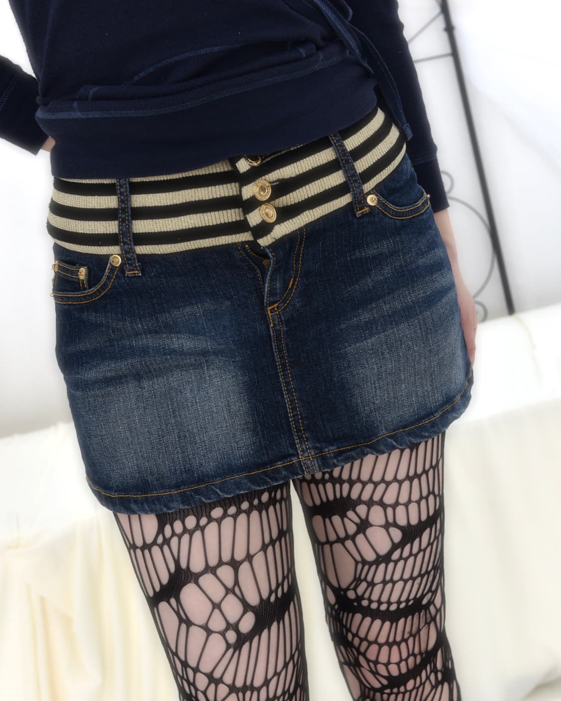 스트라이프 밴드 미니 데님 스커트 상품이미지5