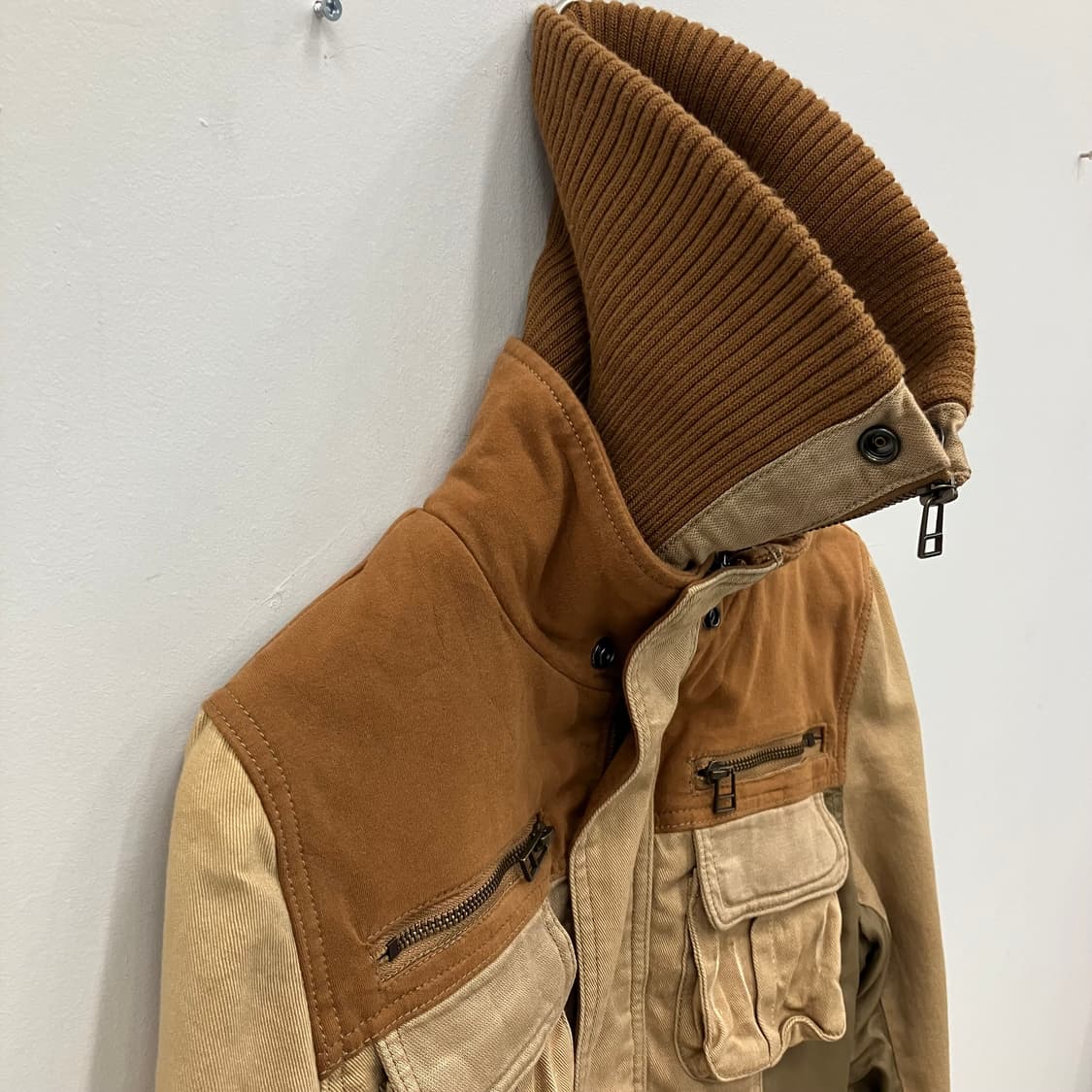 VTG 빈티지 배색 유틸리티 니트 하이넥 집업 블루종 M 상품이미지4