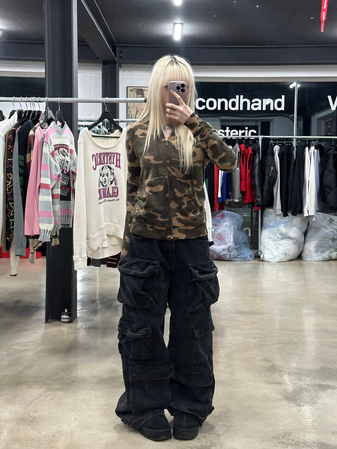 히스테릭 글래머 카모플라쥬 패턴 집업 후드티 상품이미지2