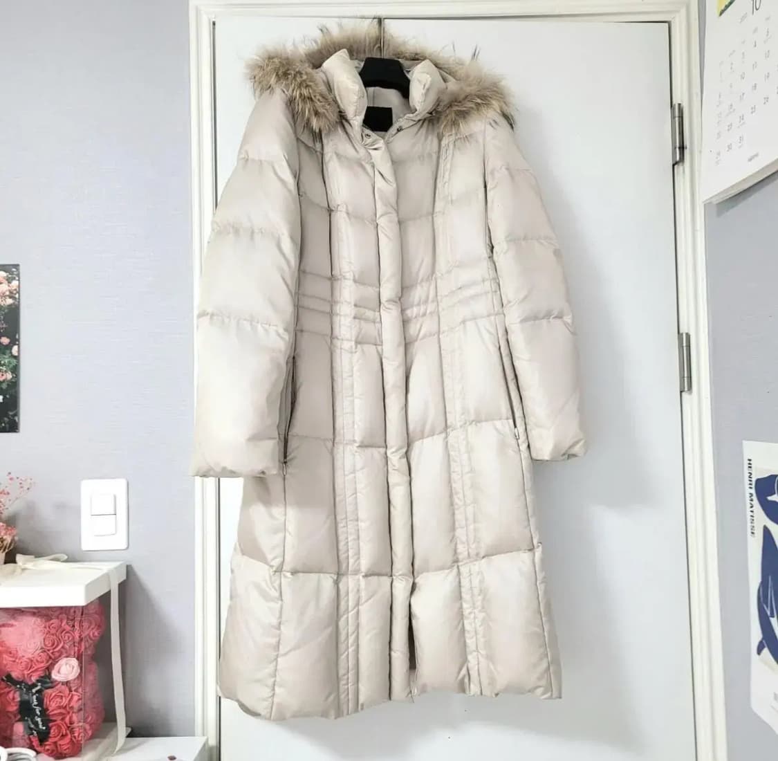 일본 수입 실크 롱패딩 연핑크베이지 상품이미지3