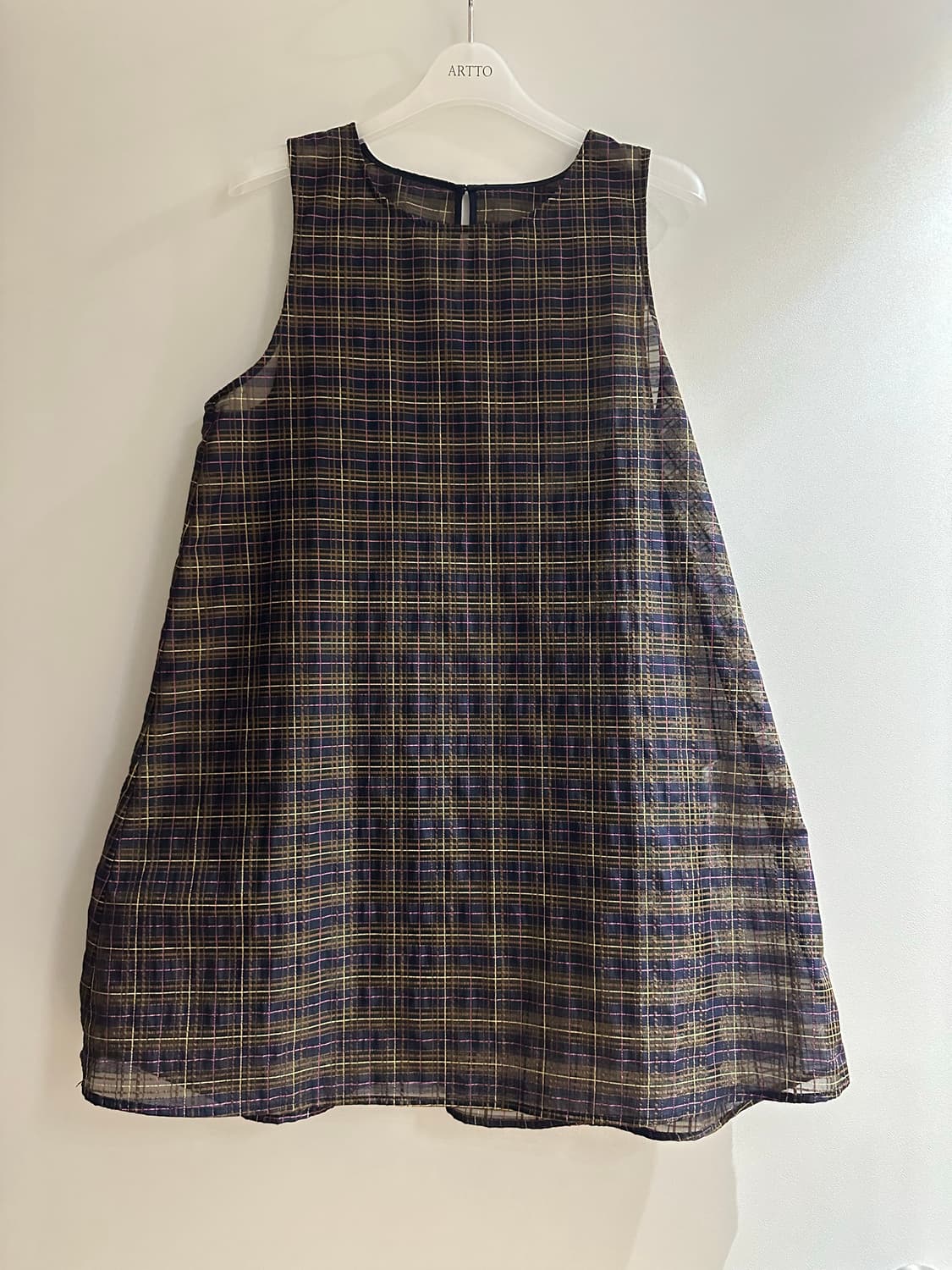 엔조블루스 시어 체크 슬리브리스탑 네이비(1회착용) 상품이미지7