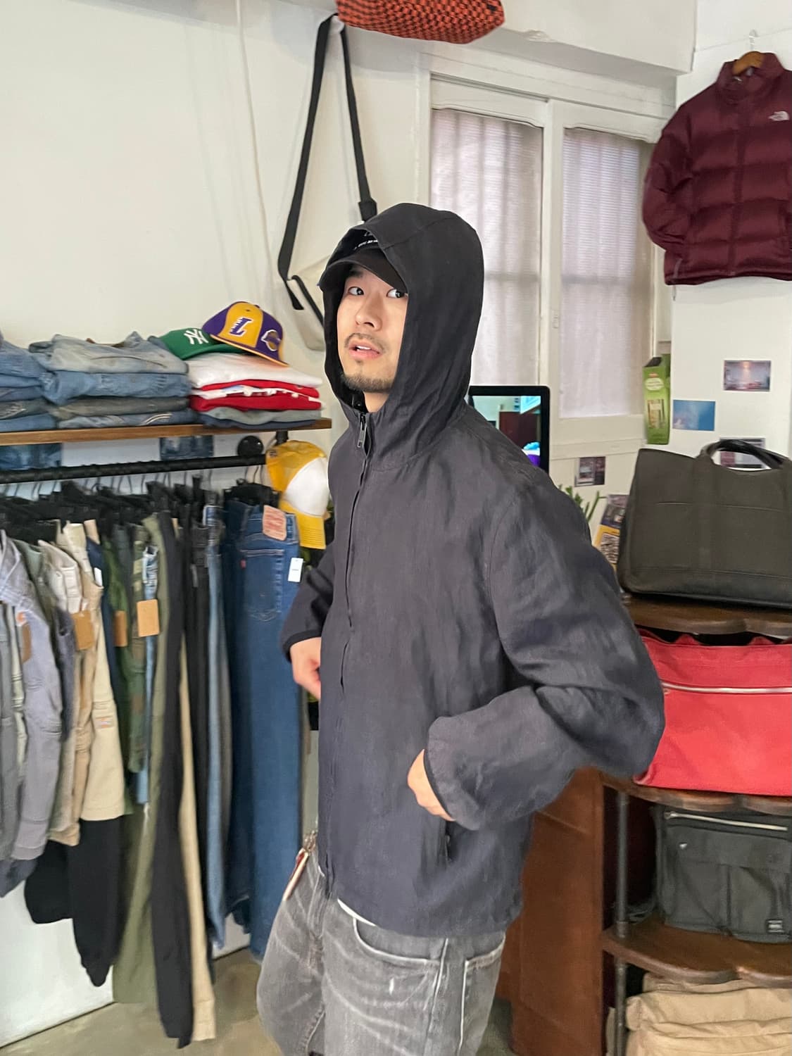 DKNY Hooded Linen Jacket Black L 상품이미지1