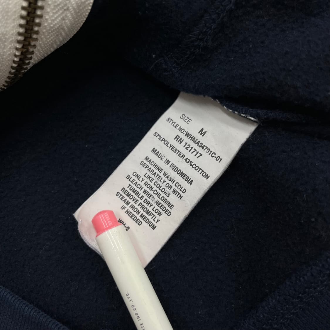 후아유 핑크자수 센터로고 네이비 후드집업 M 상품이미지5