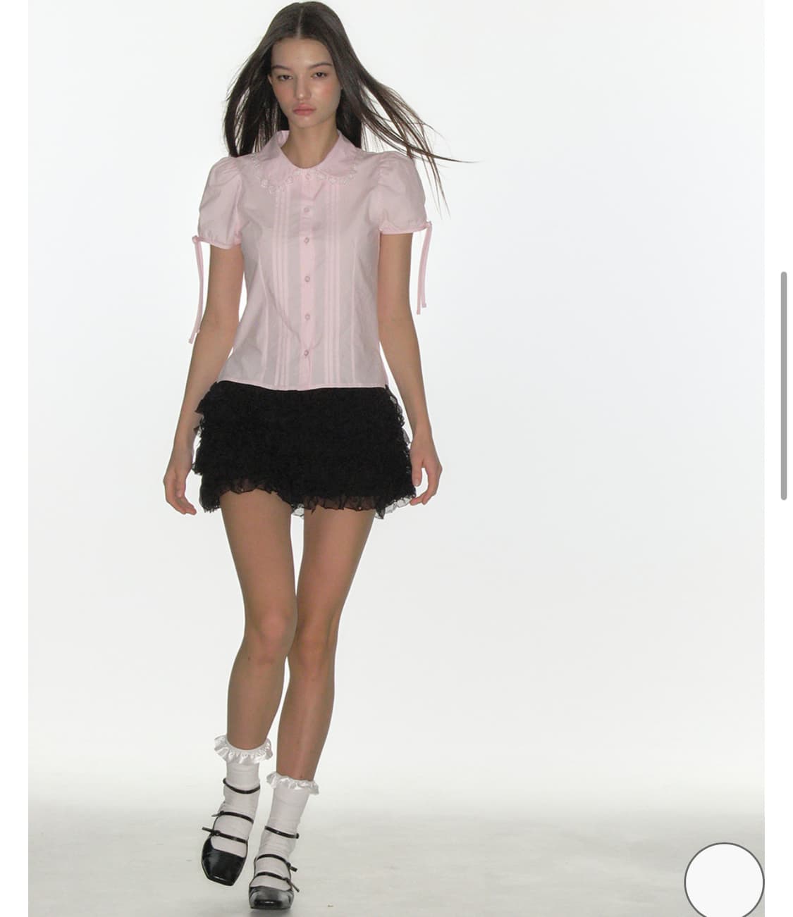 크랭크 핀턱 레이스 카라 블라우스 핑크 상품이미지3
