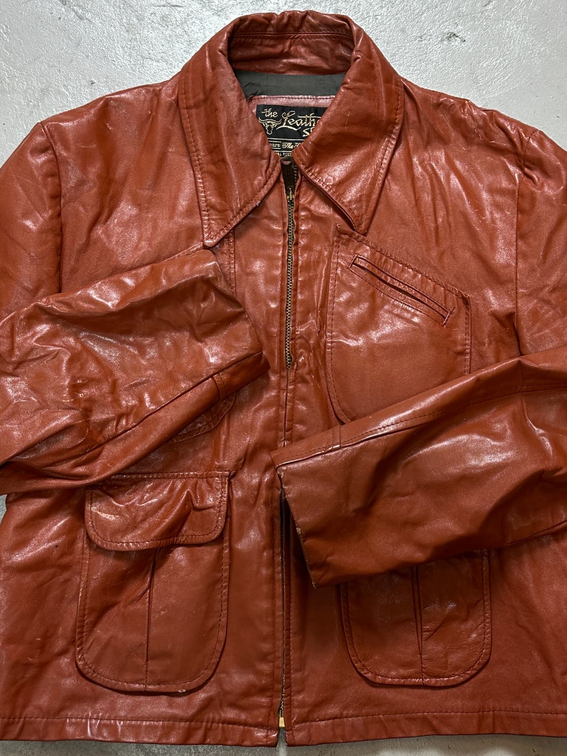 80's 빈티지 오렌지 레더 크롭 자켓 빈티지 가죽자켓 상품이미지7