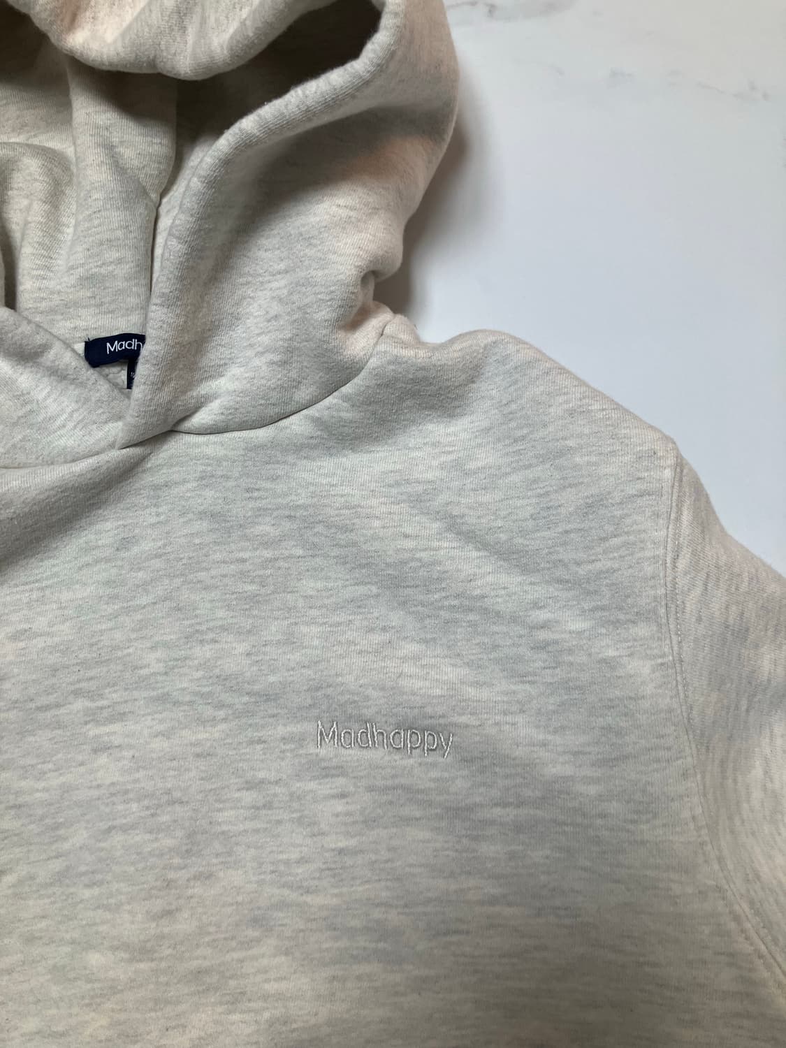 매드해피 클래식 후디 크롭 오트밀 후드티 맨투맨 상품이미지3