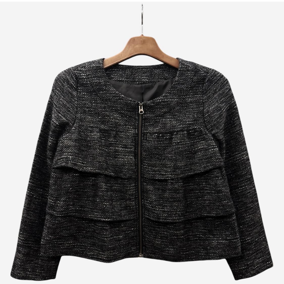 JPN VINTAGE 숏 트위드 집업자켓 이중 플랩 골드톤지퍼 디테일 상품이미지1