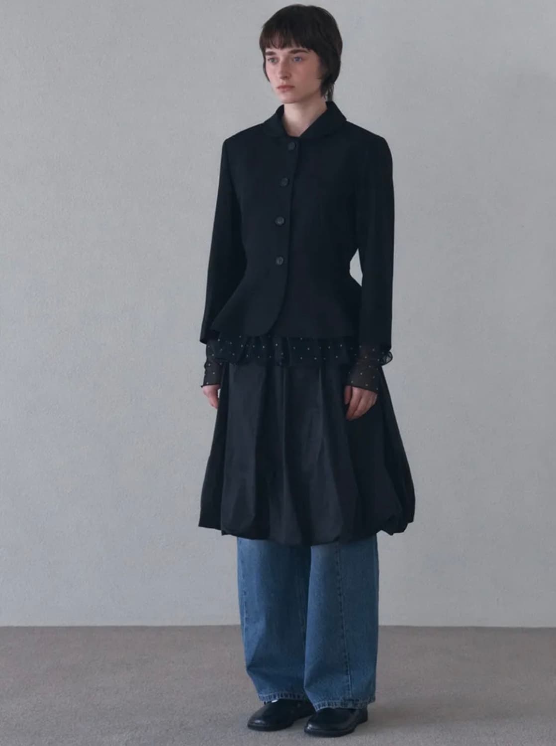 바니쉬먼트  Round collar flare jacket_black 상품이미지2