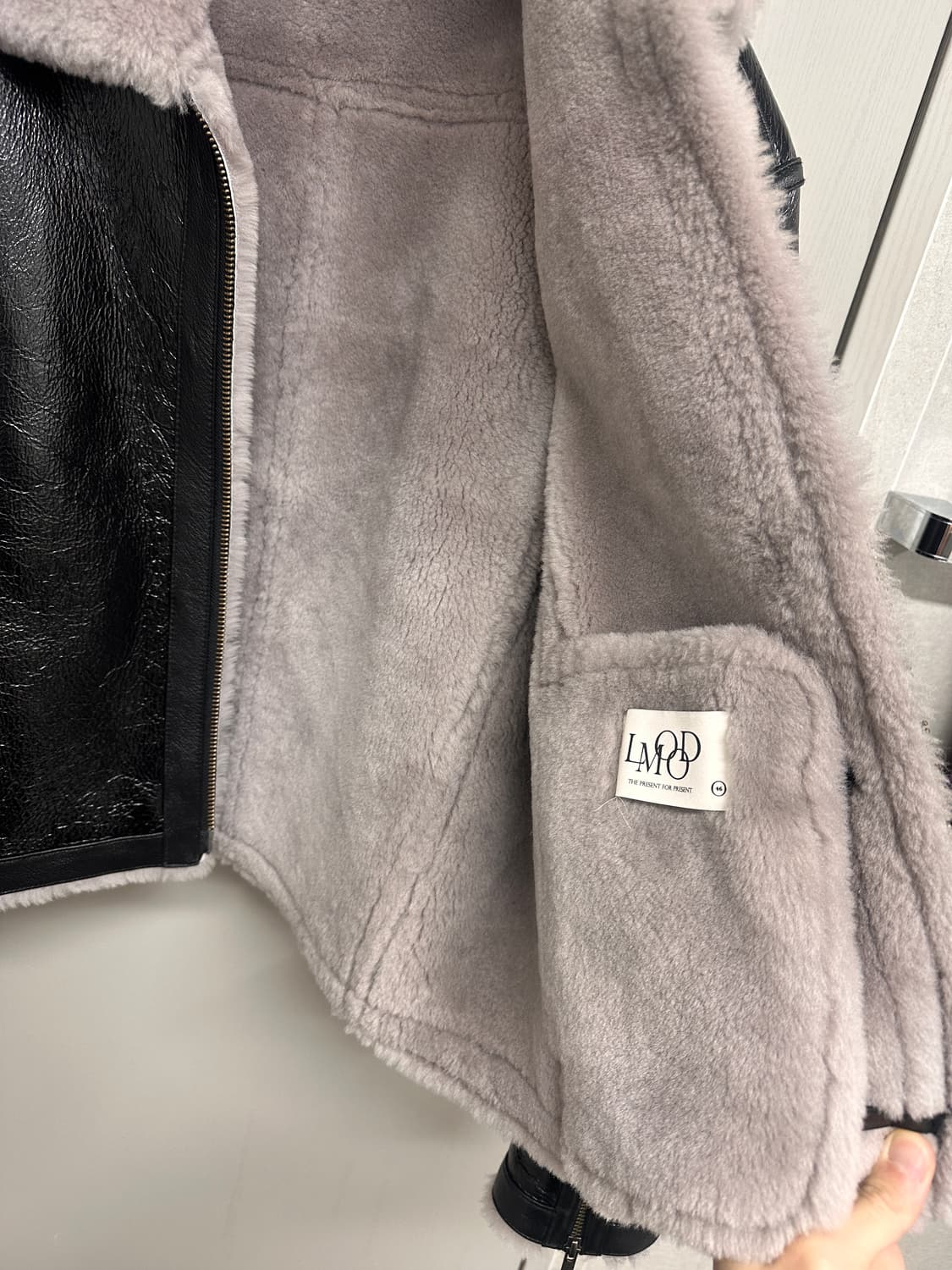 엘무드 바이커 크랙 램스킨 시어링 무스탕 블랙 46사이즈 판매 상품이미지4