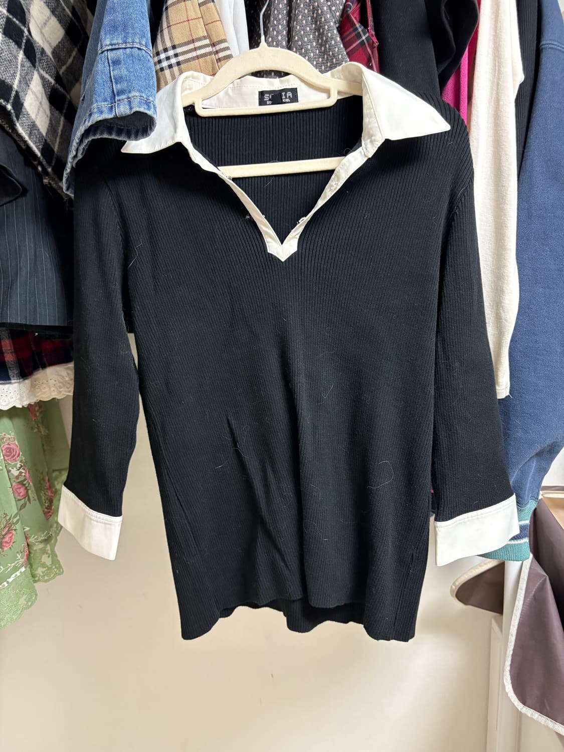 빈티지 긴팔 배색 티셔츠 상품이미지1