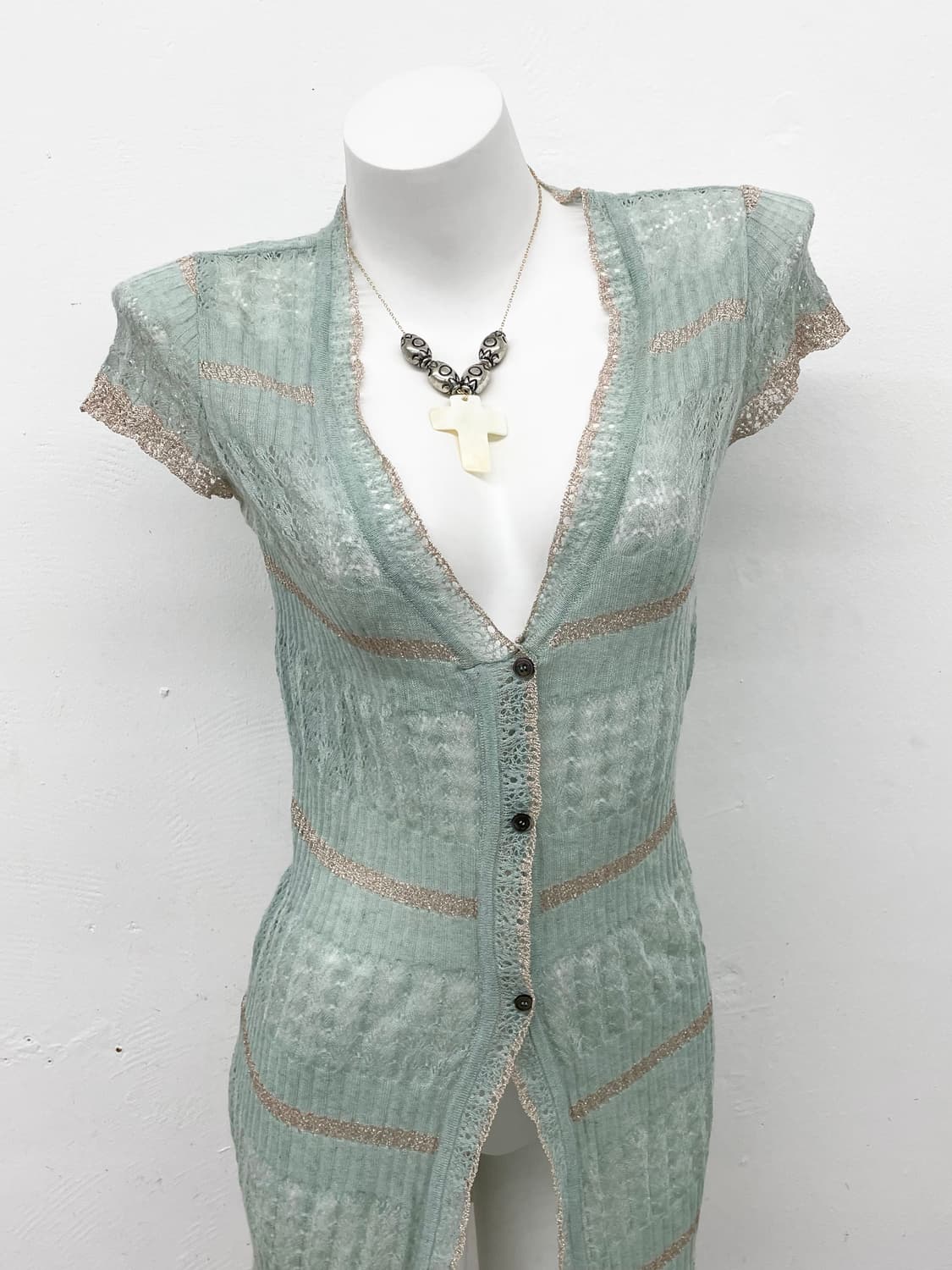 베네통 민트 크로셰 버튼 탑 상품이미지2