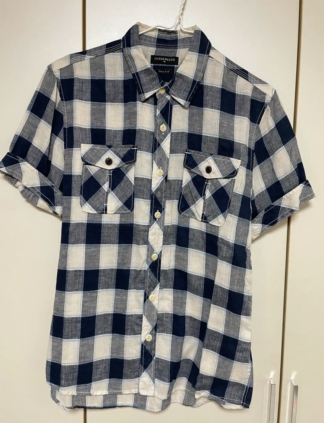 인터메조 체크 린넨 슬림핏 반팔셔츠 95 상품이미지1