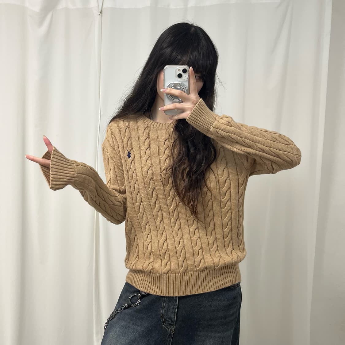 Polo beige cable knit 상품이미지2