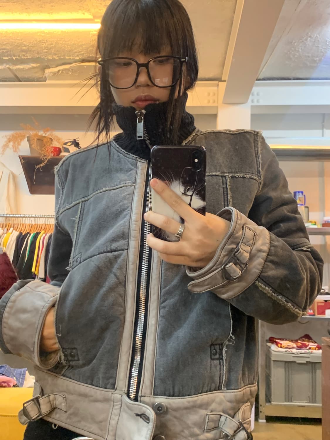 디젤 카우레더 트리밍 봄버 자켓 상품이미지1
