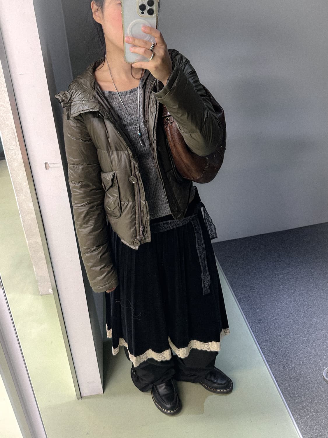 navy velour lace midi skirt 상품이미지2