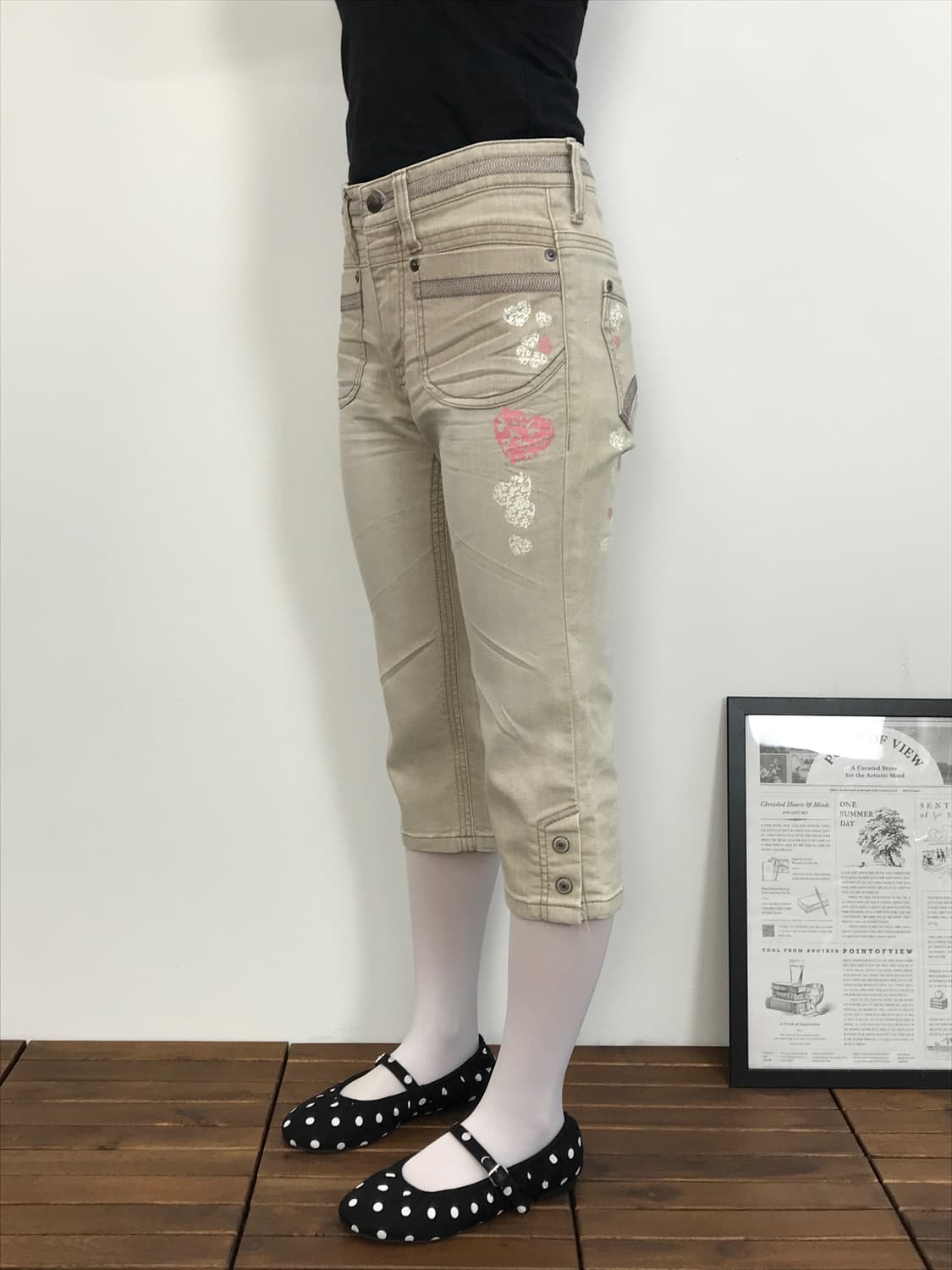 Jpn Angel Jeans Beige Heart Capri Pants 상품이미지1