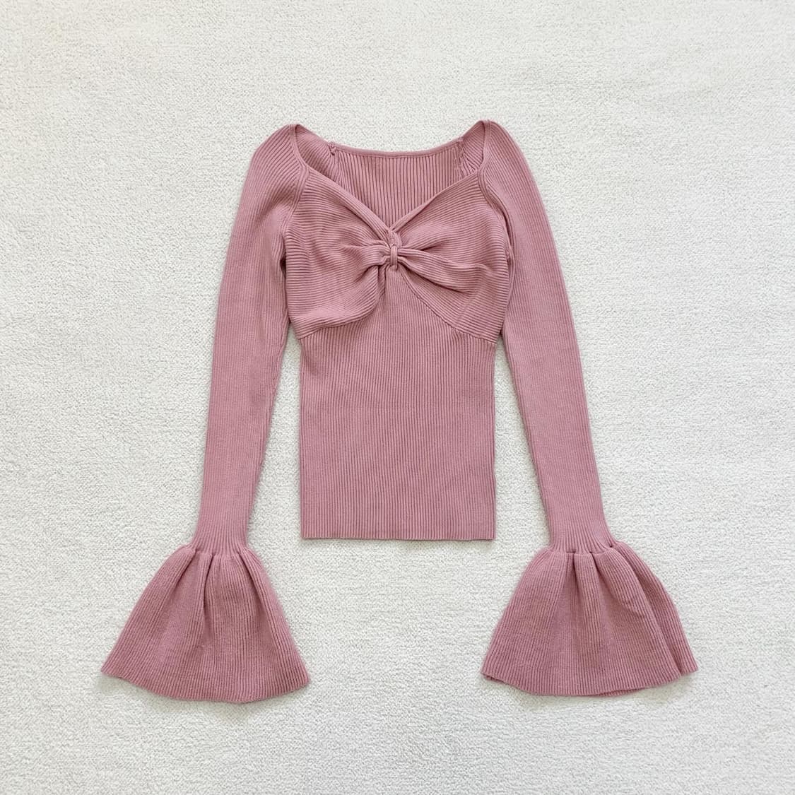 로즈핑크 여리핏 골지 딱붙핏 니트 상품이미지1