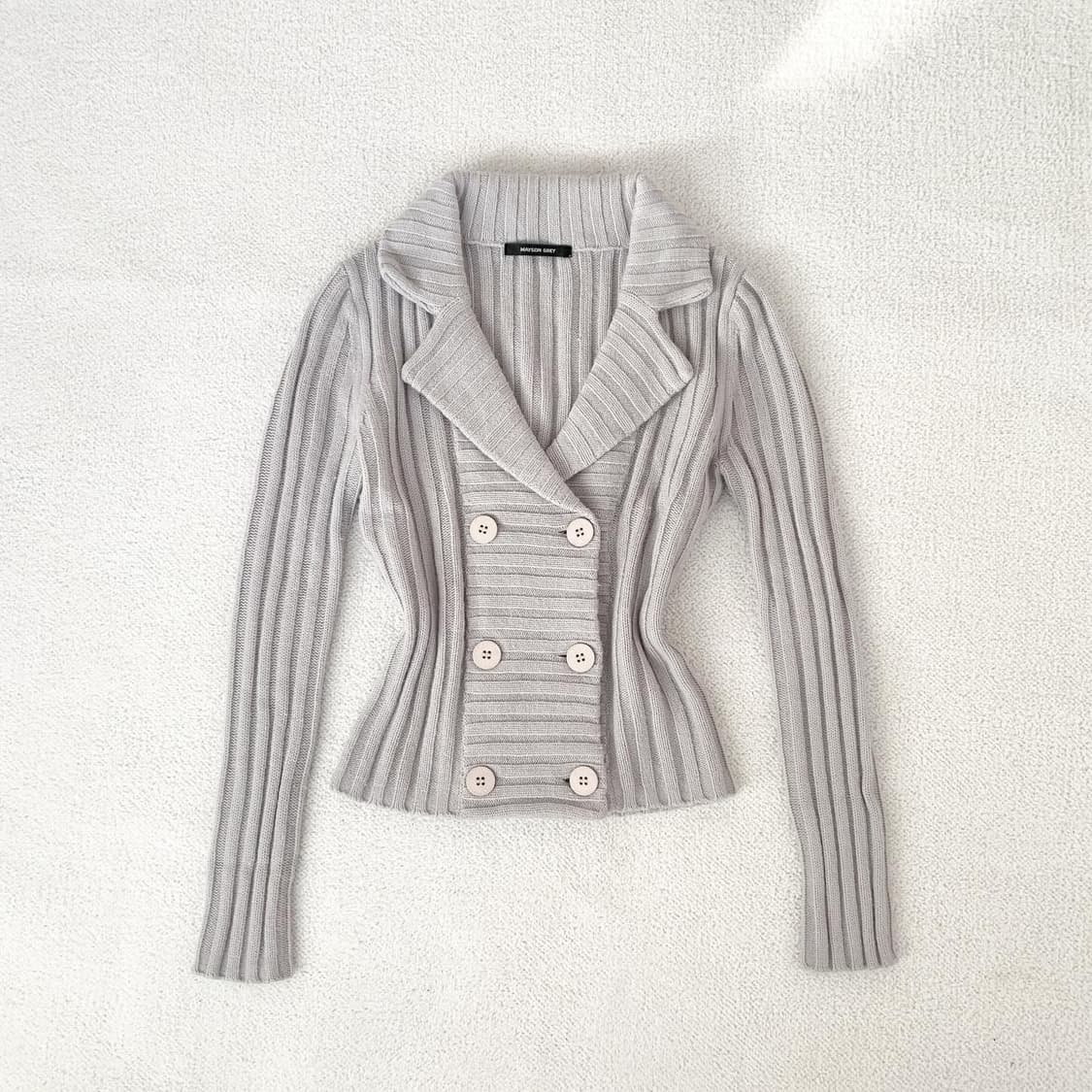 연그레이 더플 골지 슬림핏 니트 상품이미지1