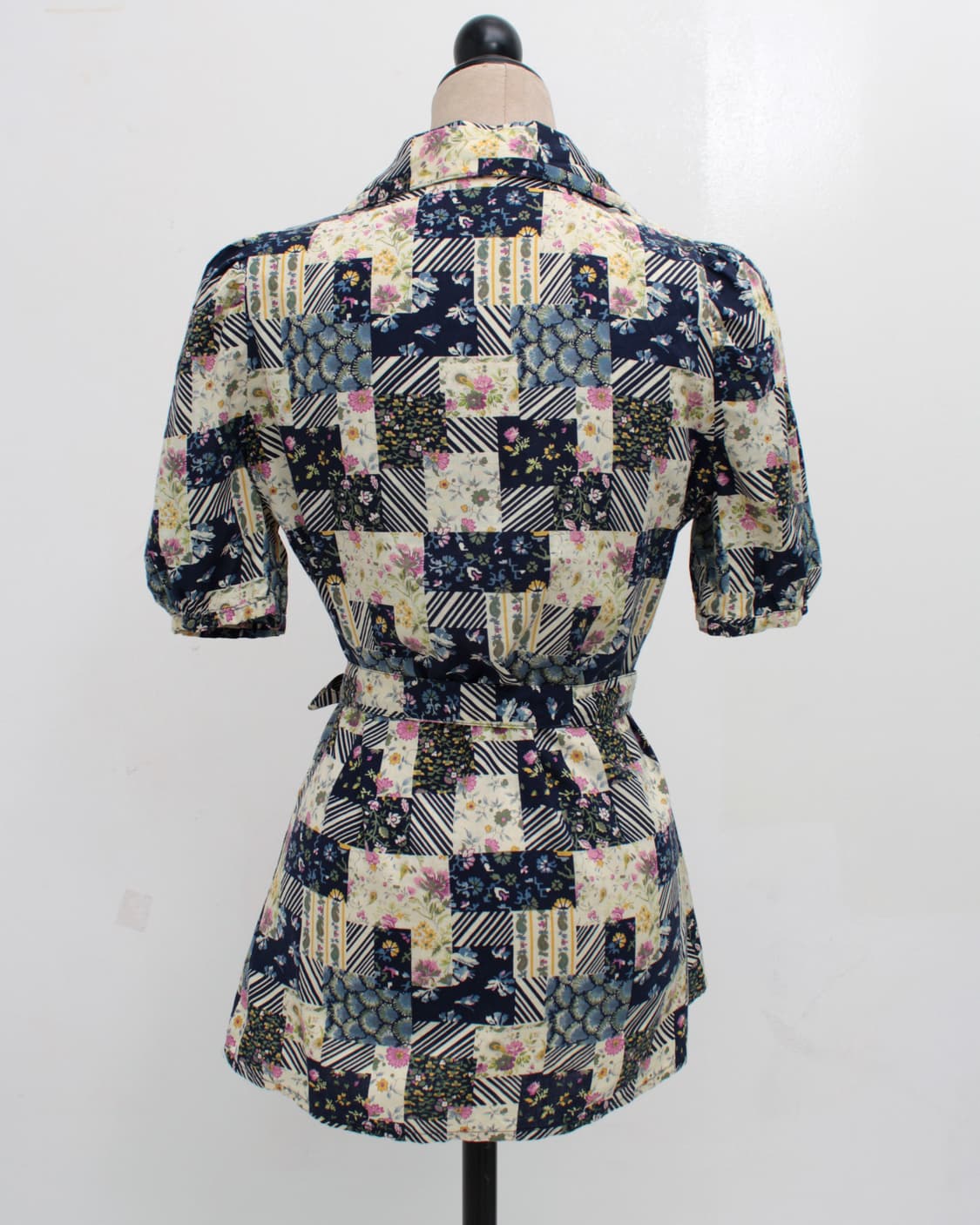 유럽 빈티지 프랑스 플라워 네이비 패치워크 스트랩 코튼 블라우스 상품이미지8