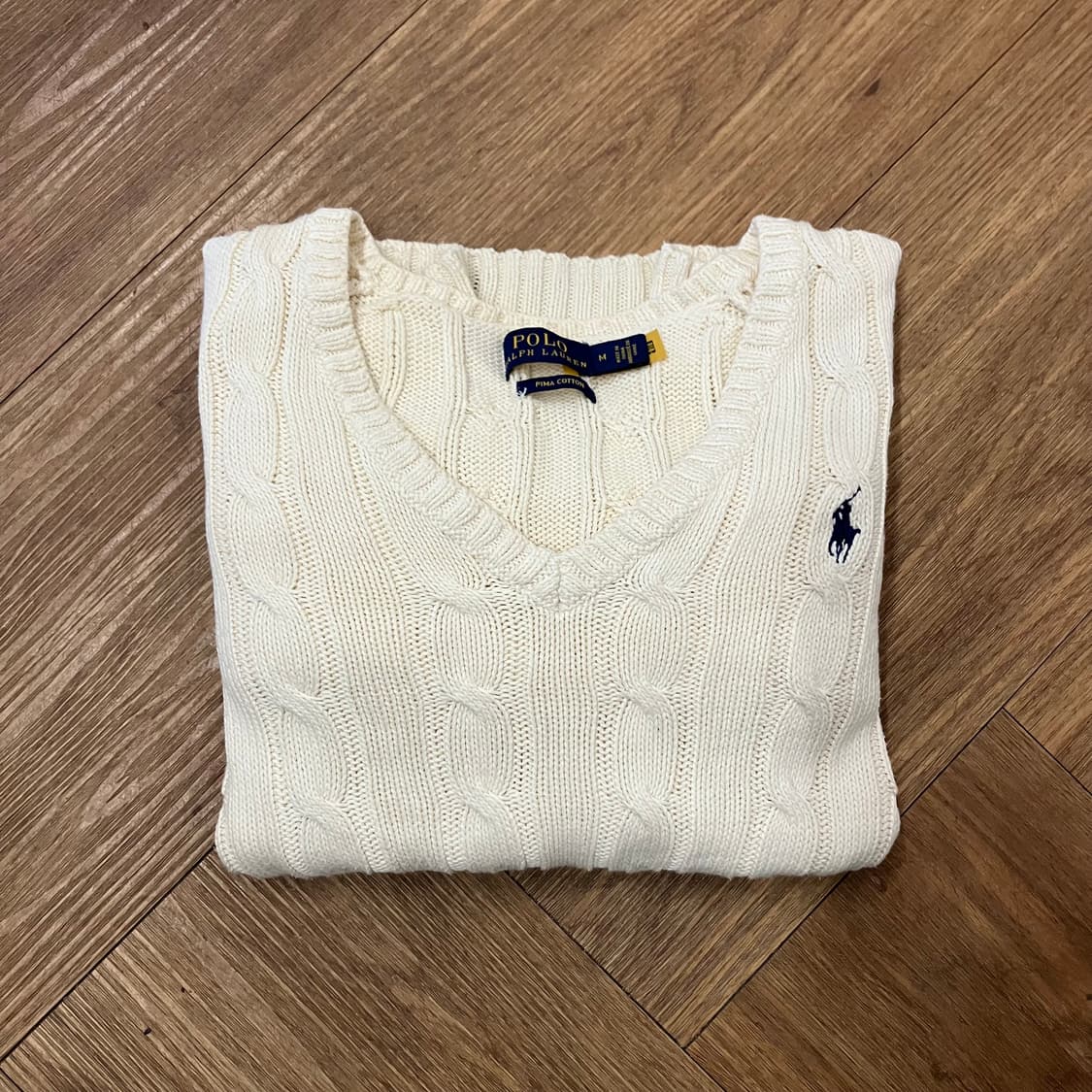 N139 폴로 꽈배기 브이넥 니트 아이보리 케이블 상품이미지1