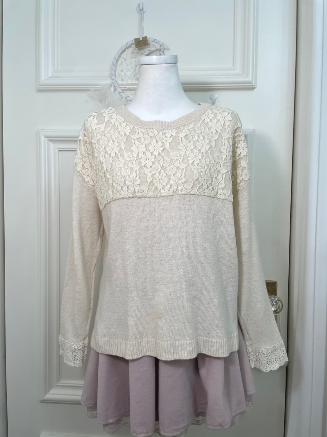 SM2 ivory lace trim sweater(size-F) 상품이미지5