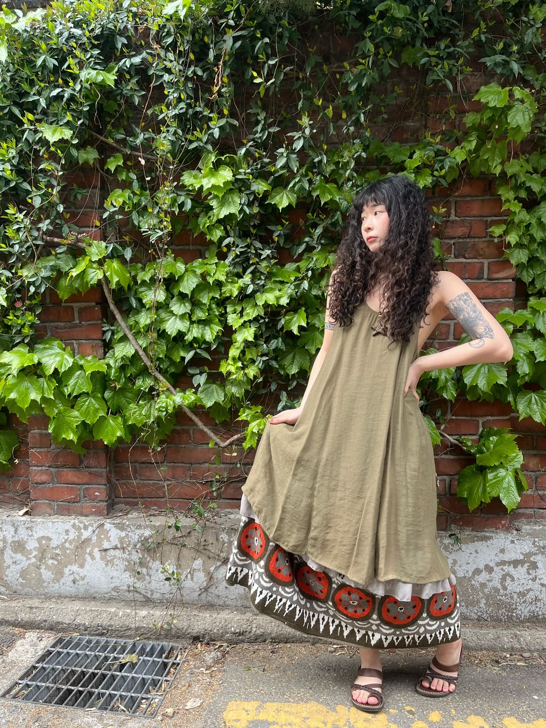 올리브 카키 미디 원피스 상품이미지2