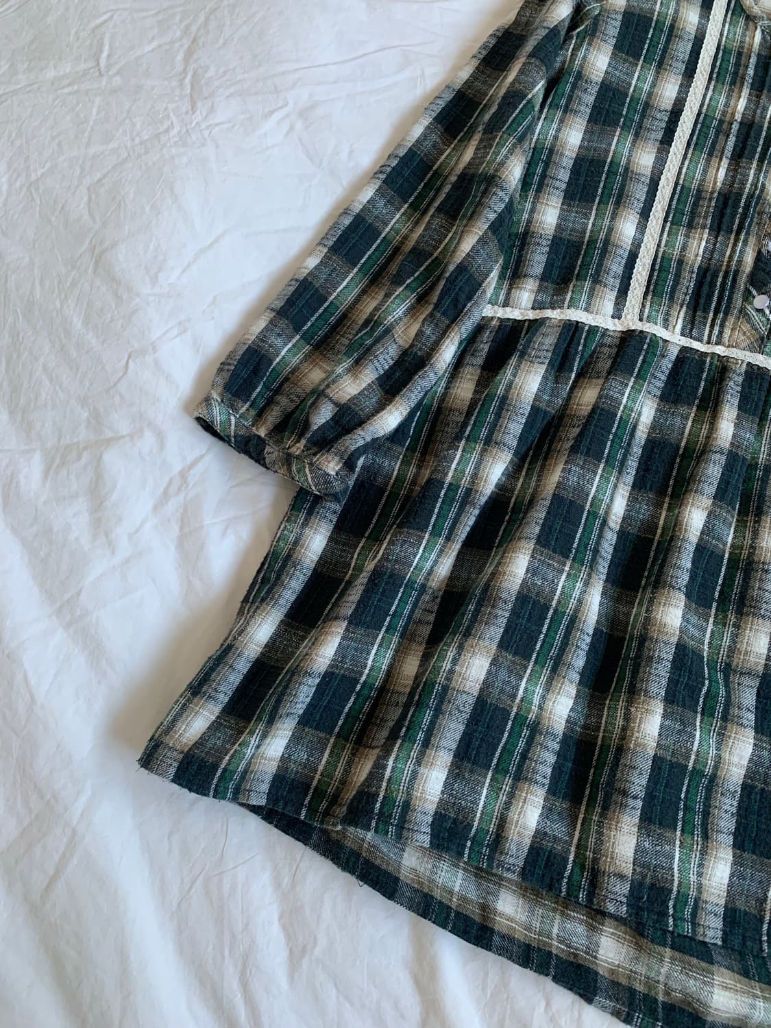 그린 체크 블라우스 상품이미지3