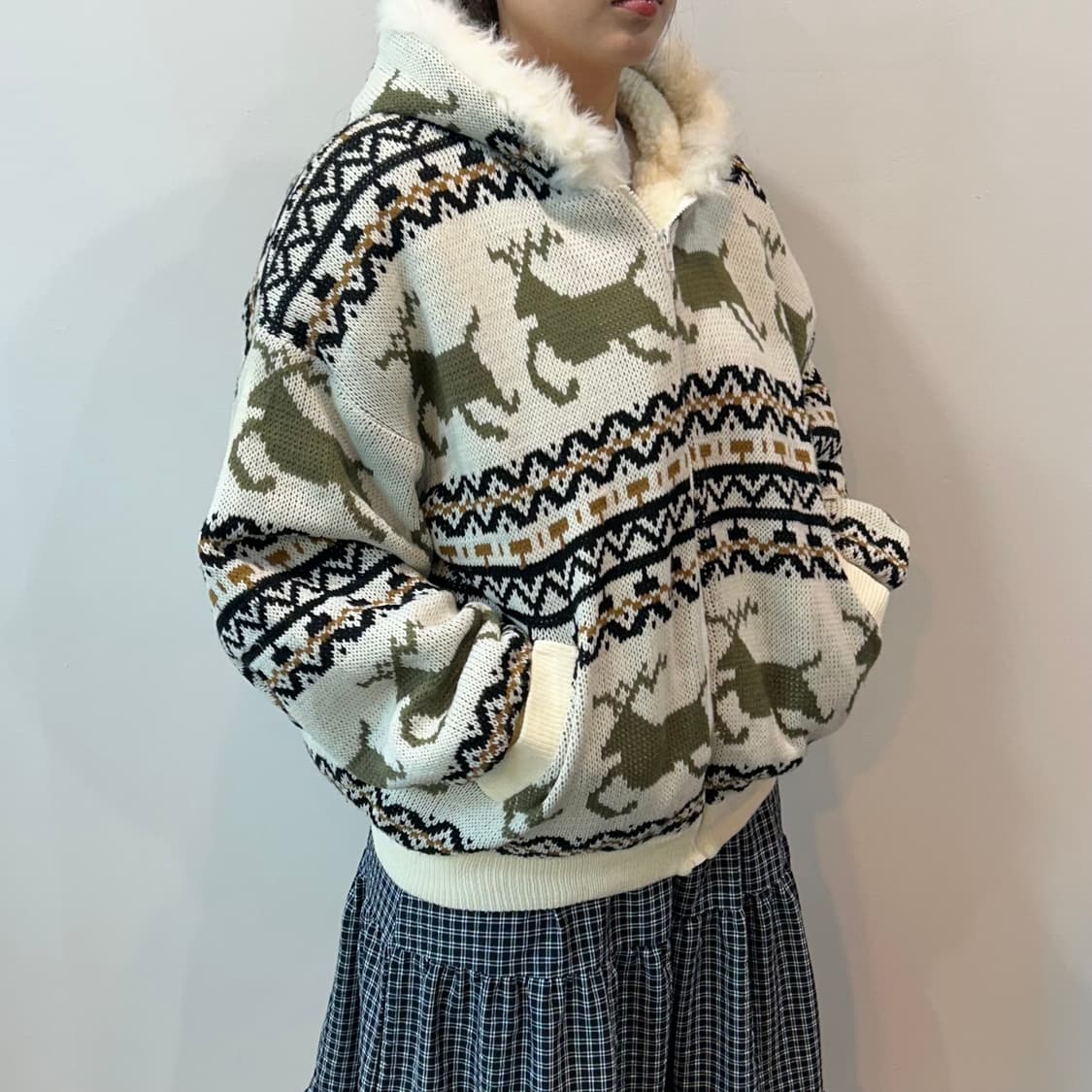 노르딕패턴 셰르파 니트 후드집업 상품이미지2