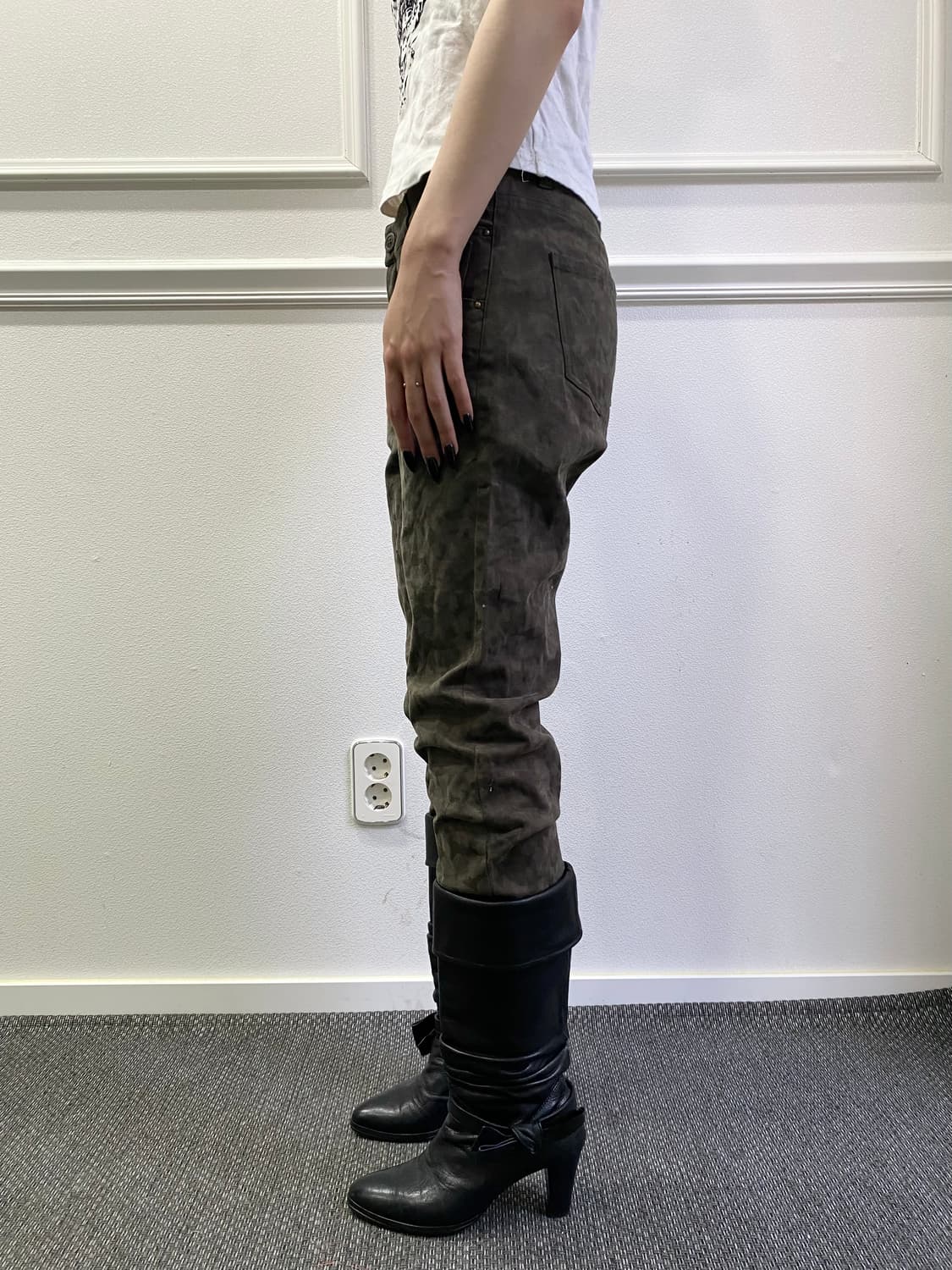  Green Leopard Pattern Slim Fit Pants 상품이미지2