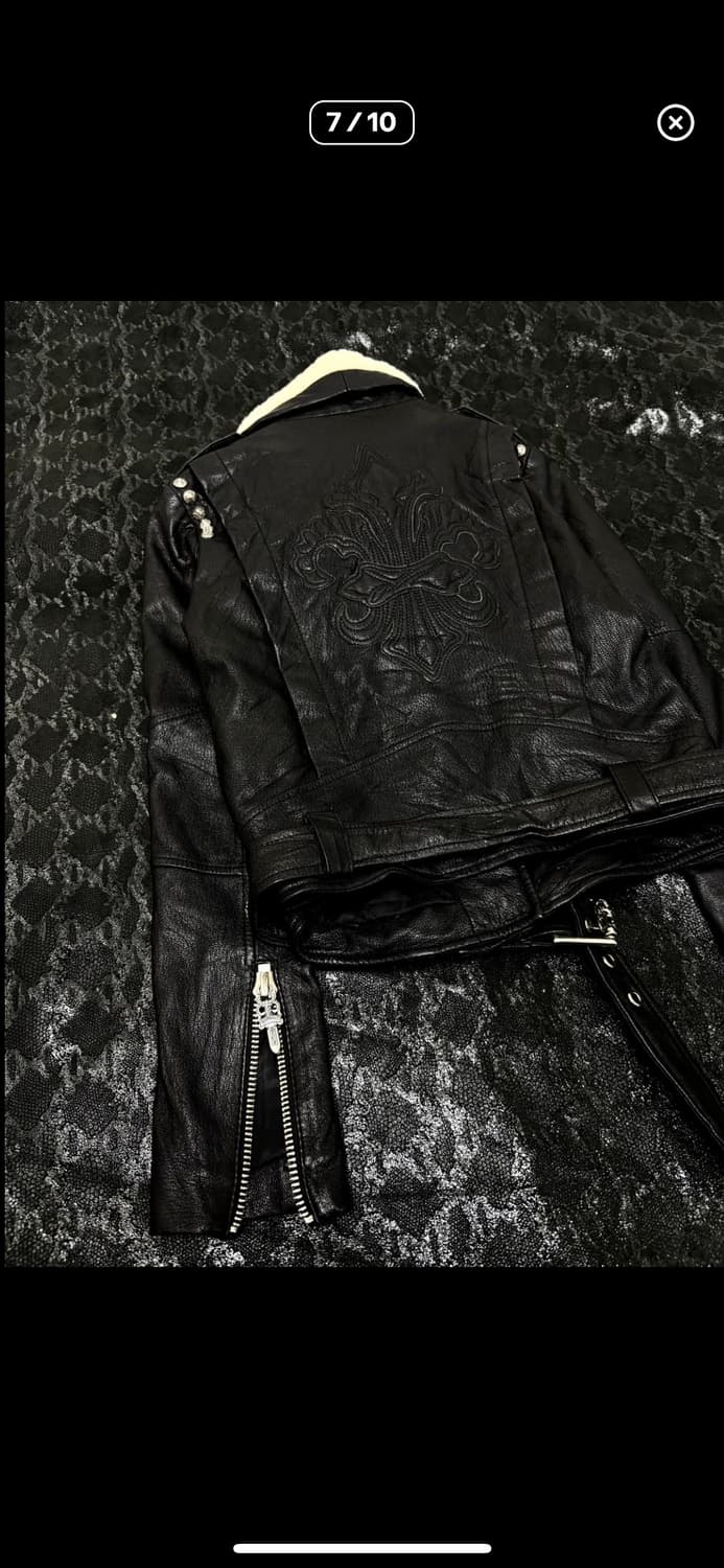 크로스 패치 사이드지퍼 레더자켓 상품이미지2