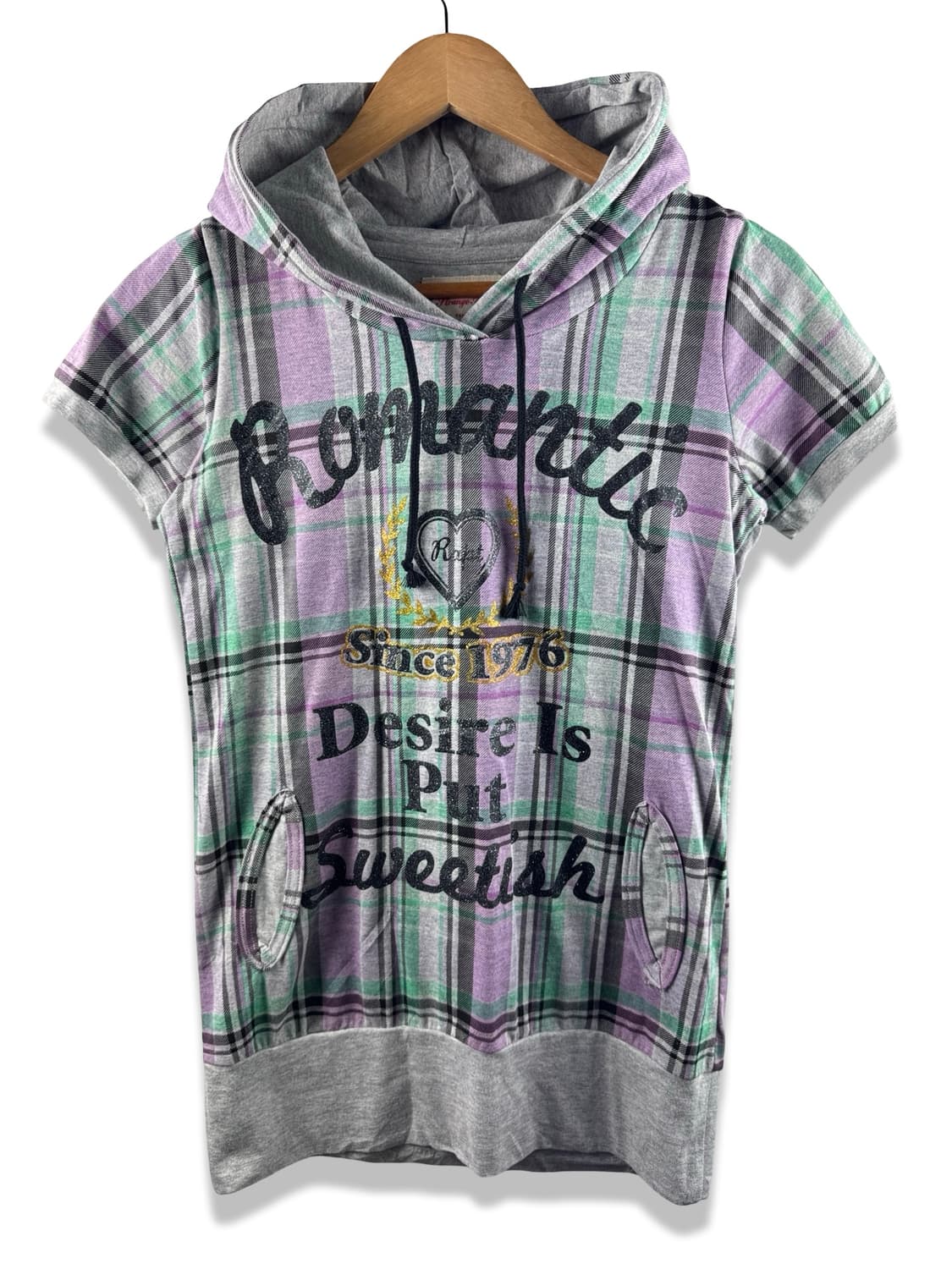 JPN Y2K 체크 레터링 반팔 후디2151 상품이미지1