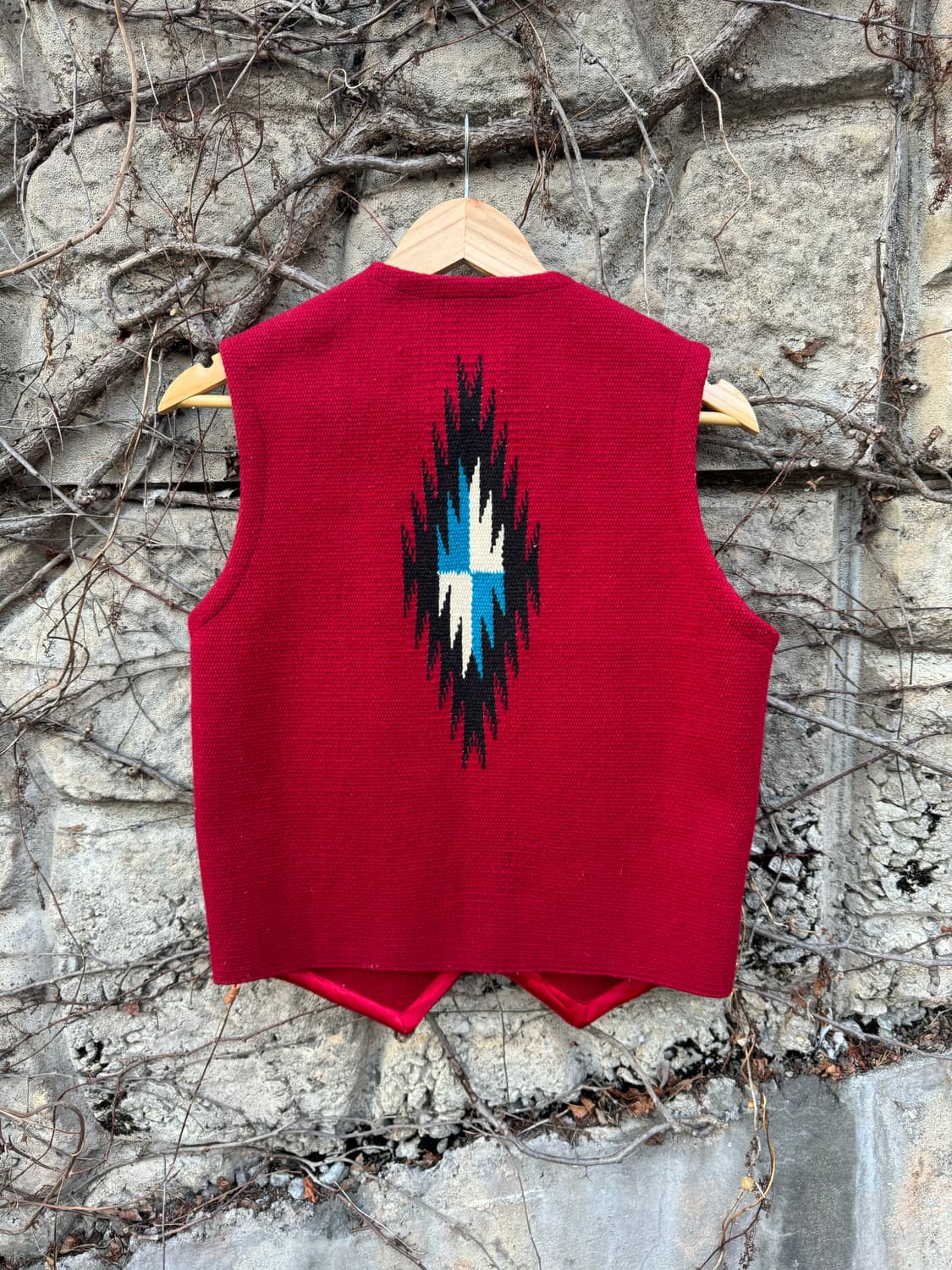 오르테가 핸드 우븐 울 네이티브 무늬 웨스턴 치마요 베스트 조끼 레드 상품이미지2