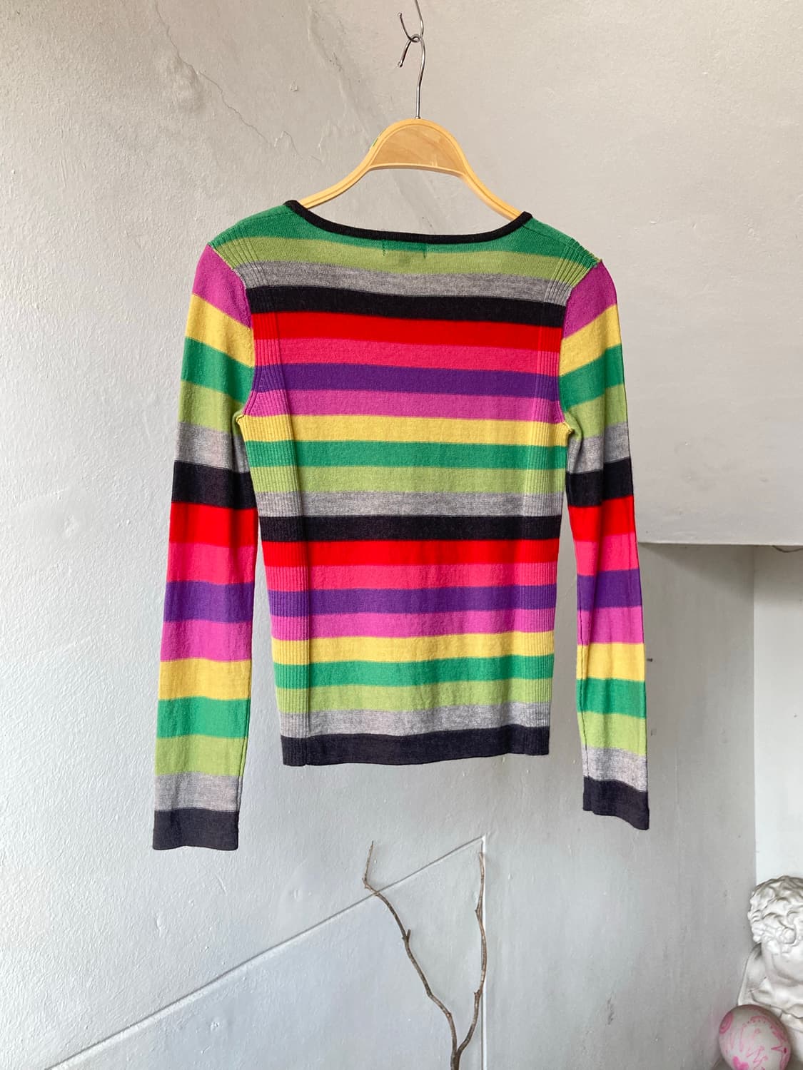 울 무지개 스트라이프 저스트핏 니트탑 상품이미지5