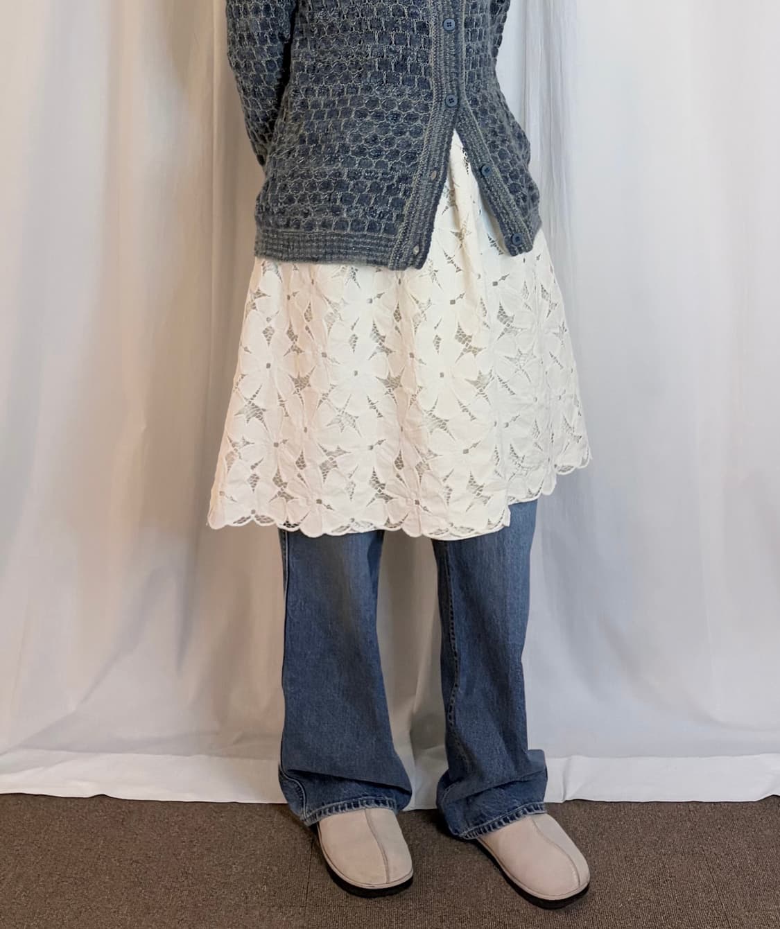 Floral Punching Midi Skirt - Ivory 상품이미지1