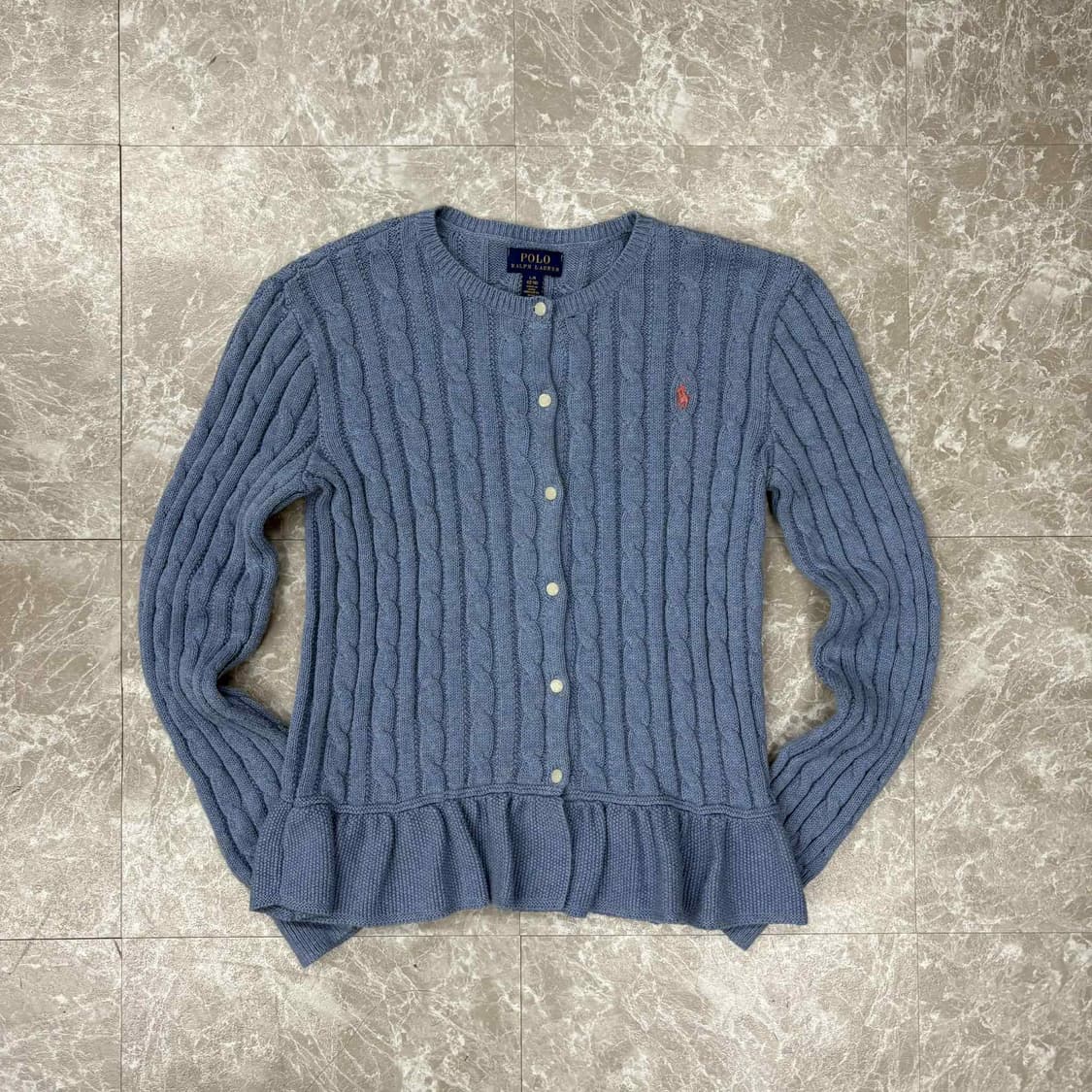 폴로 랄프로렌 걸즈 케이블 프릴 니트 가디건(L) 상품이미지2