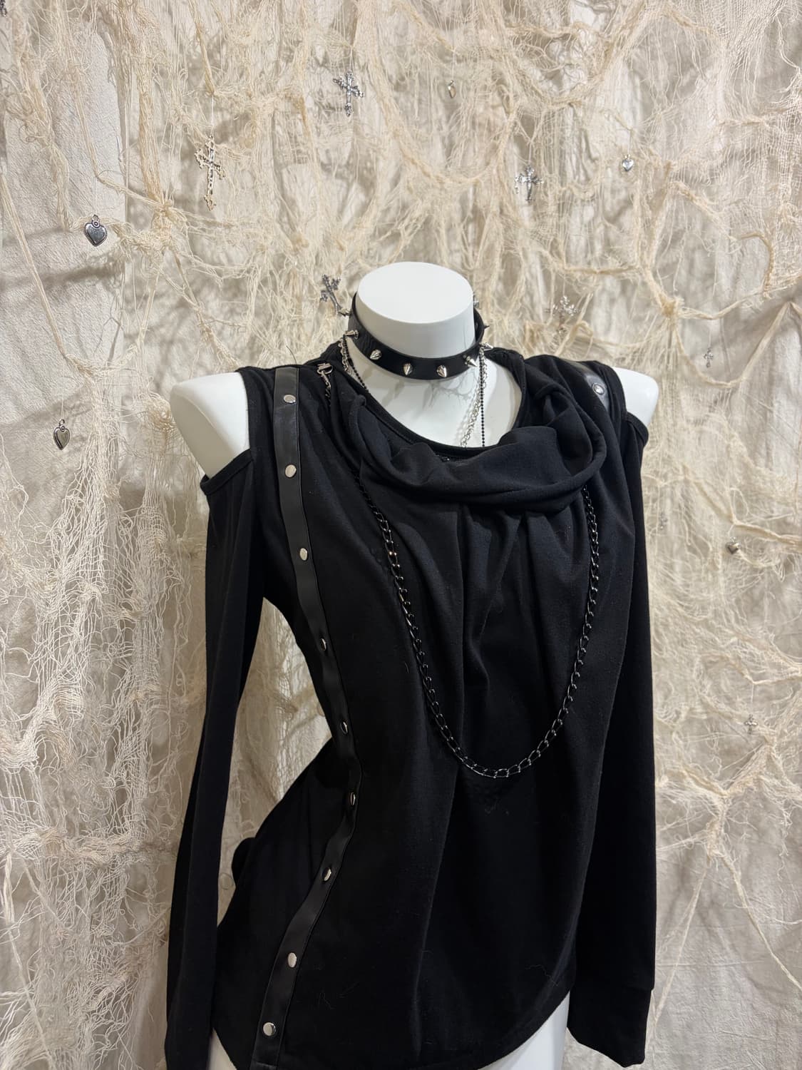 Rock chic off shoulder necklace long sle 상품이미지6