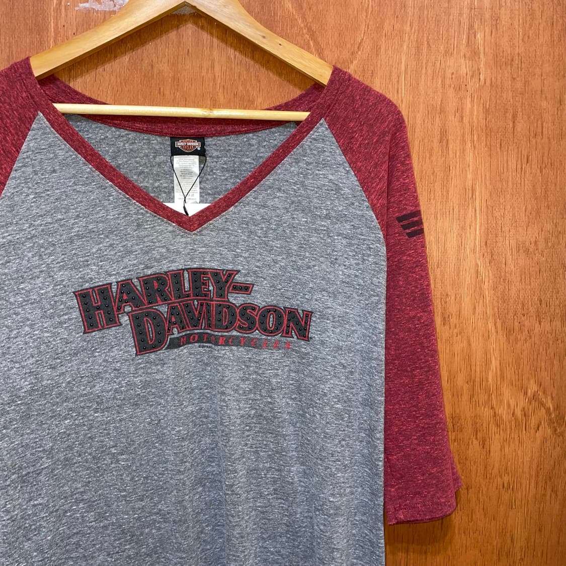 (L) Harley Davidson 할리 브이넥 7부 나그랑 큐빅 반팔티 상품이미지2