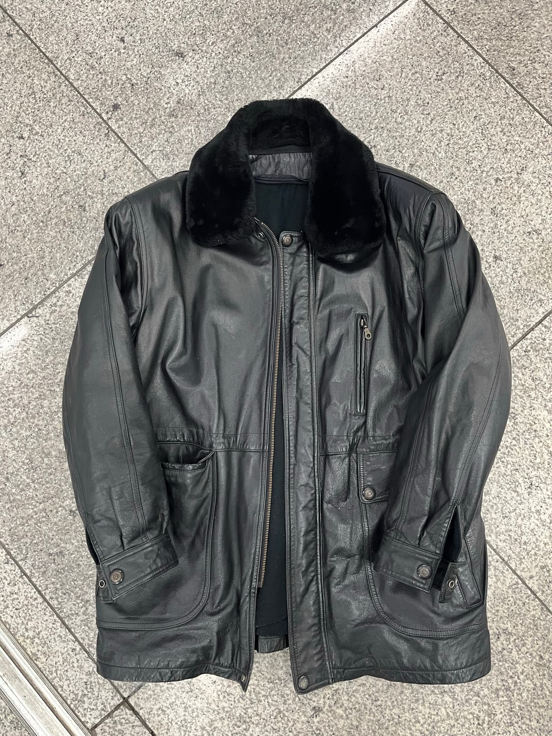 Xl) 빈티지 소가죽 퍼 레더 자켓 상품이미지1
